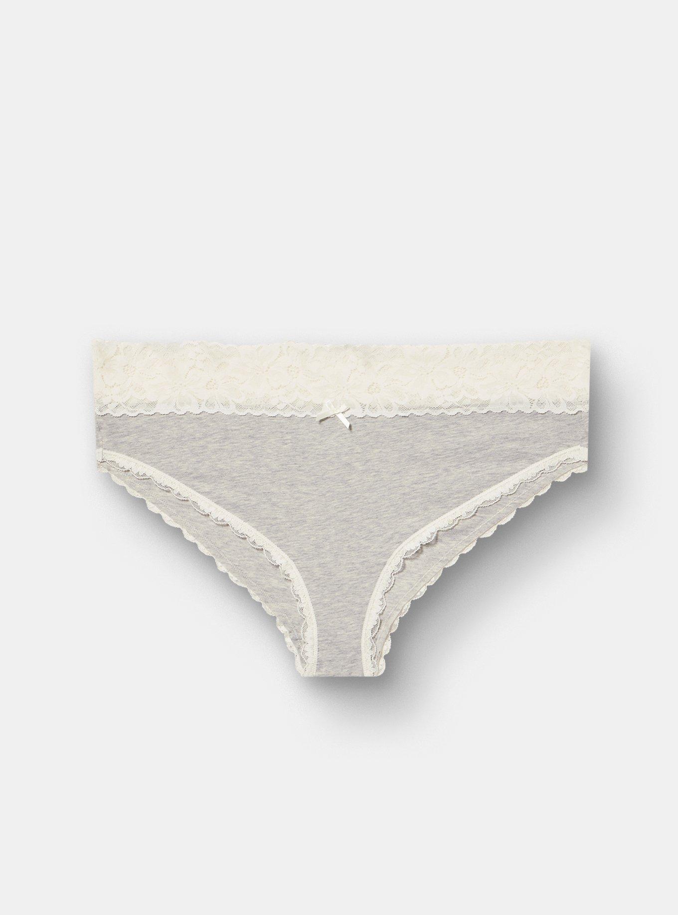 Cotton Mid-Rise Lace Trim Cheeky Panty, LIGHTEST HEATHER GREY, hi-res