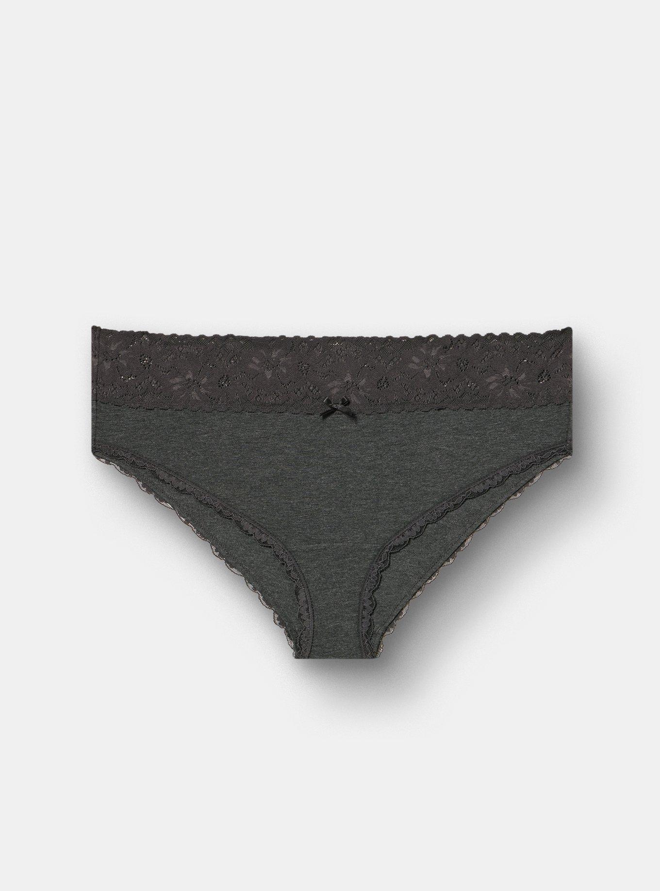 Plus Size Cotton Mid-Rise Lace Trim Cheeky Panty, PHANTOM HEATHER, hi-res