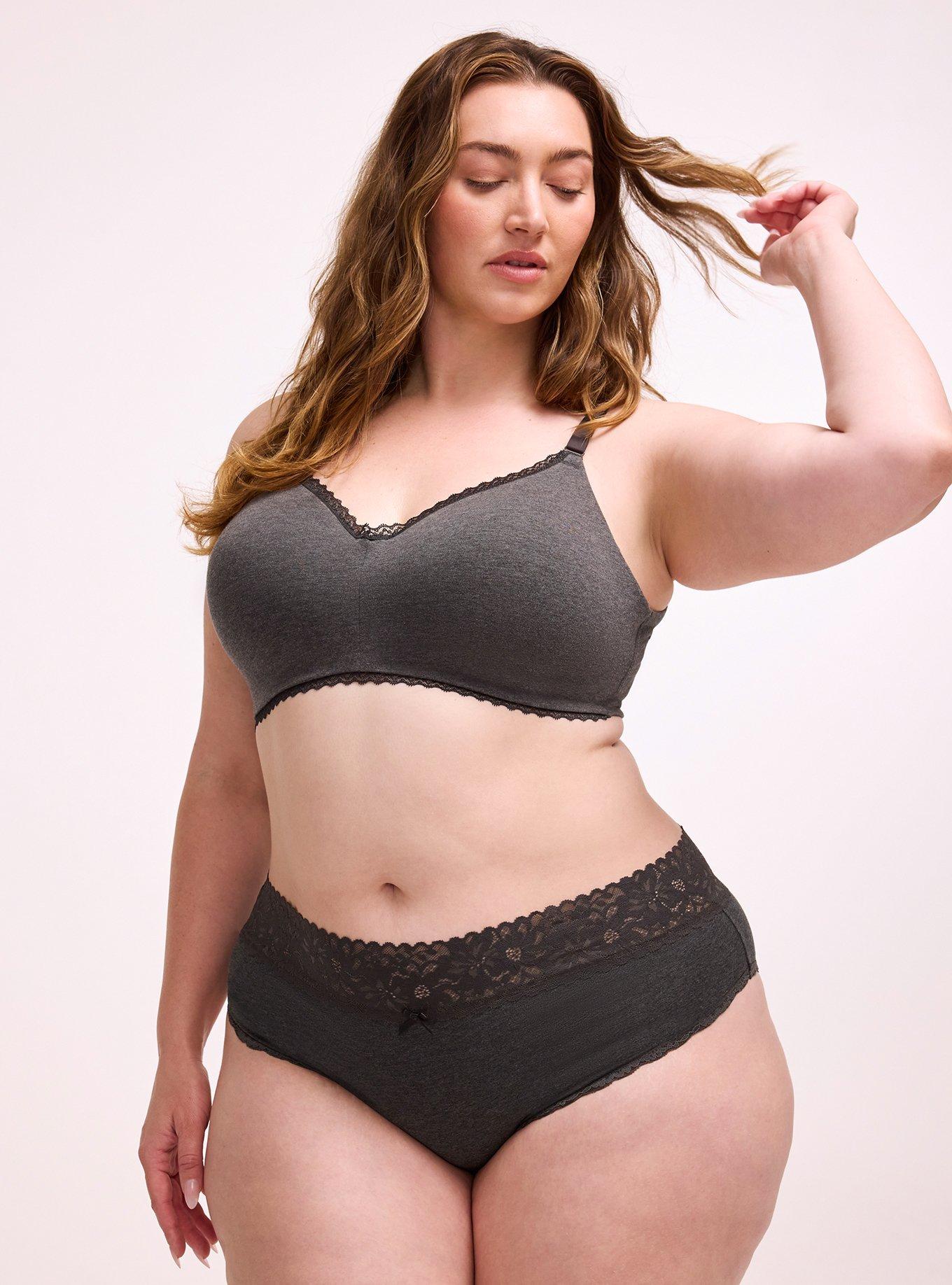 Cotton Mid-Rise Lace Trim Cheeky Panty, PHANTOM HEATHER, hi-res