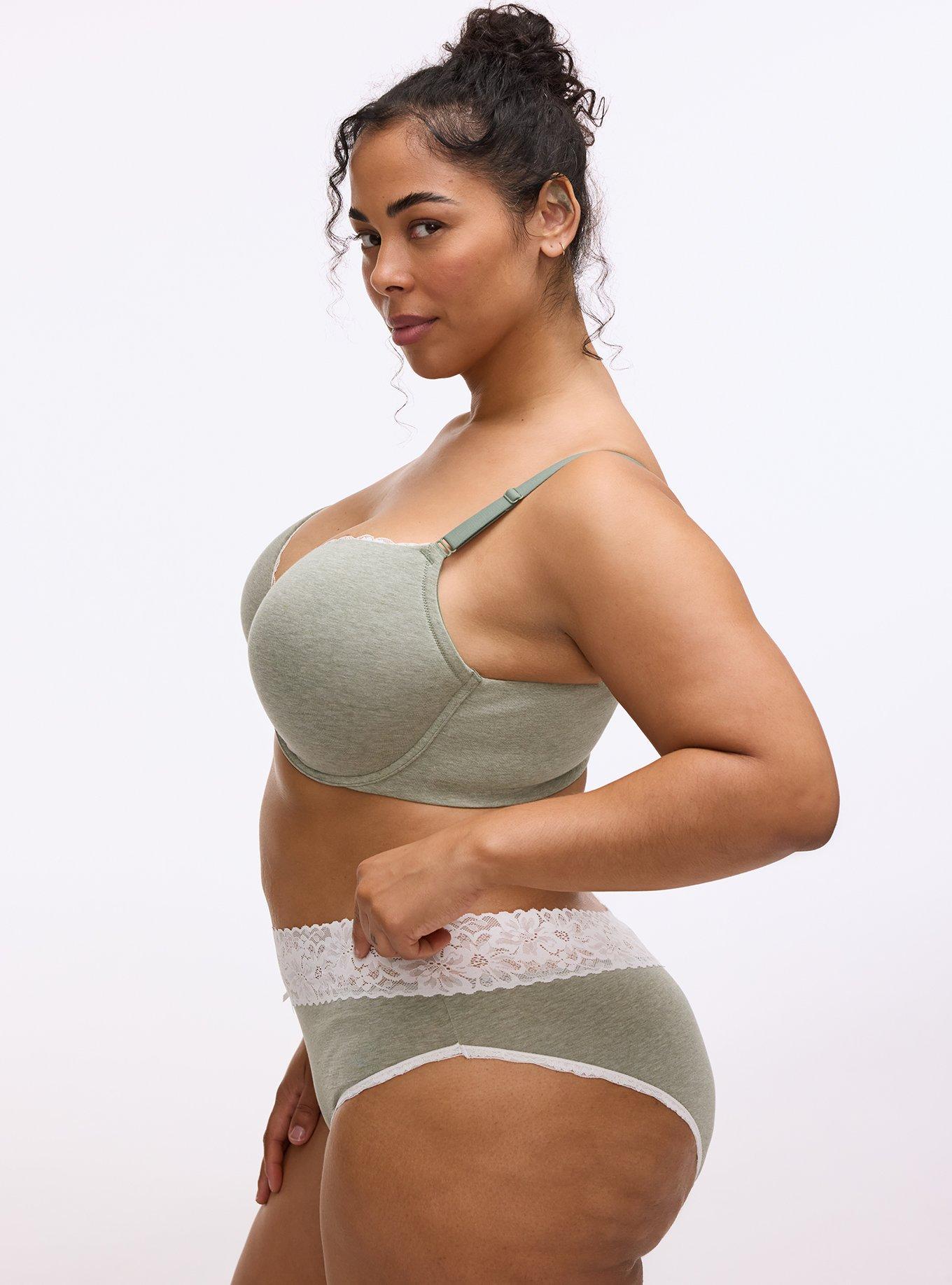 Plus Size Cotton Mid-Rise Lace Trim Cheeky Panty, AGAVE GREEN HEATHER, alternate