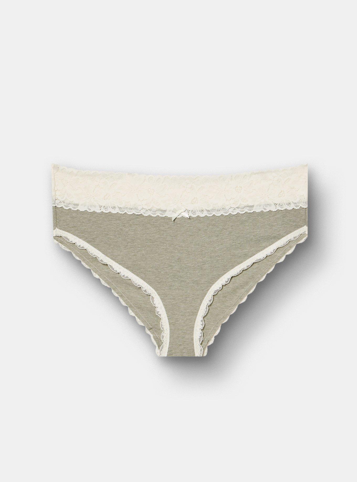 Plus Size Cotton Mid-Rise Lace Trim Cheeky Panty, AGAVE GREEN HEATHER, hi-res