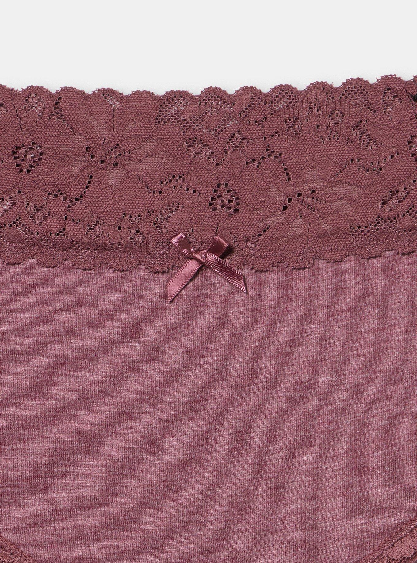 Cotton Mid-Rise Lace Trim Cheeky Panty, PLUM WINE HEATHER, alternate