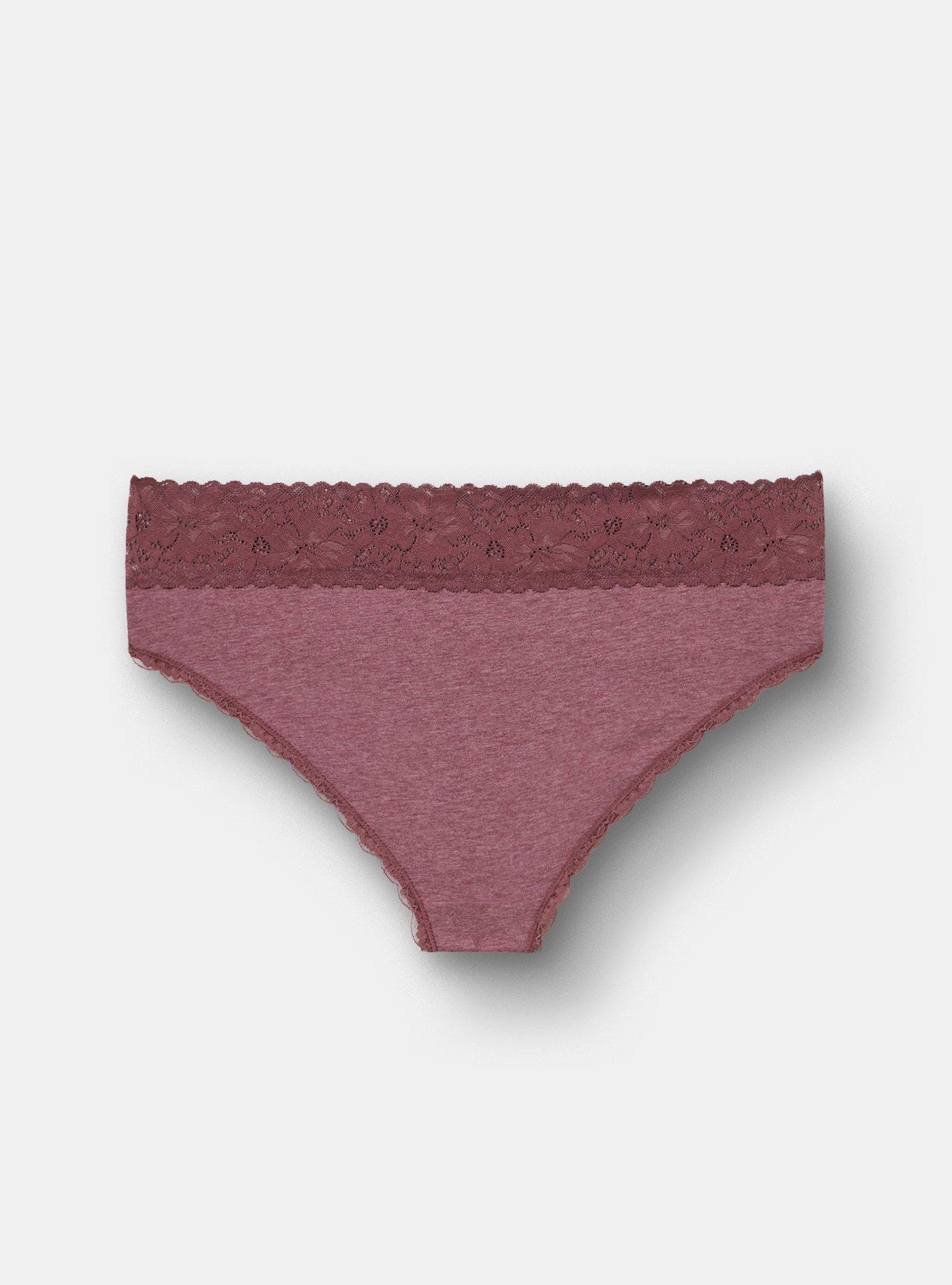 Cotton Mid-Rise Lace Trim Cheeky Panty, PLUM WINE HEATHER, alternate