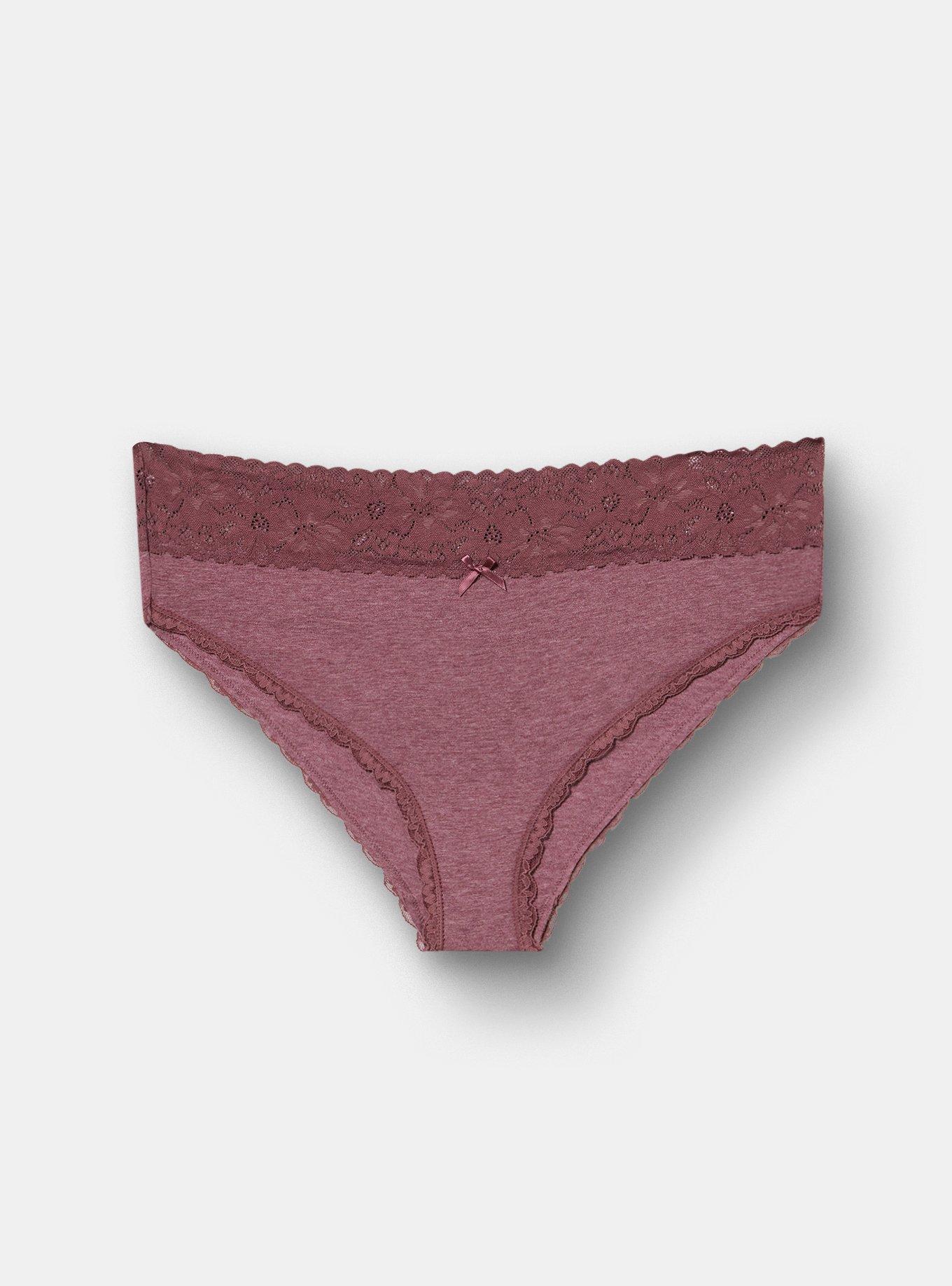 Cotton Mid-Rise Lace Trim Cheeky Panty, PLUM WINE HEATHER, hi-res