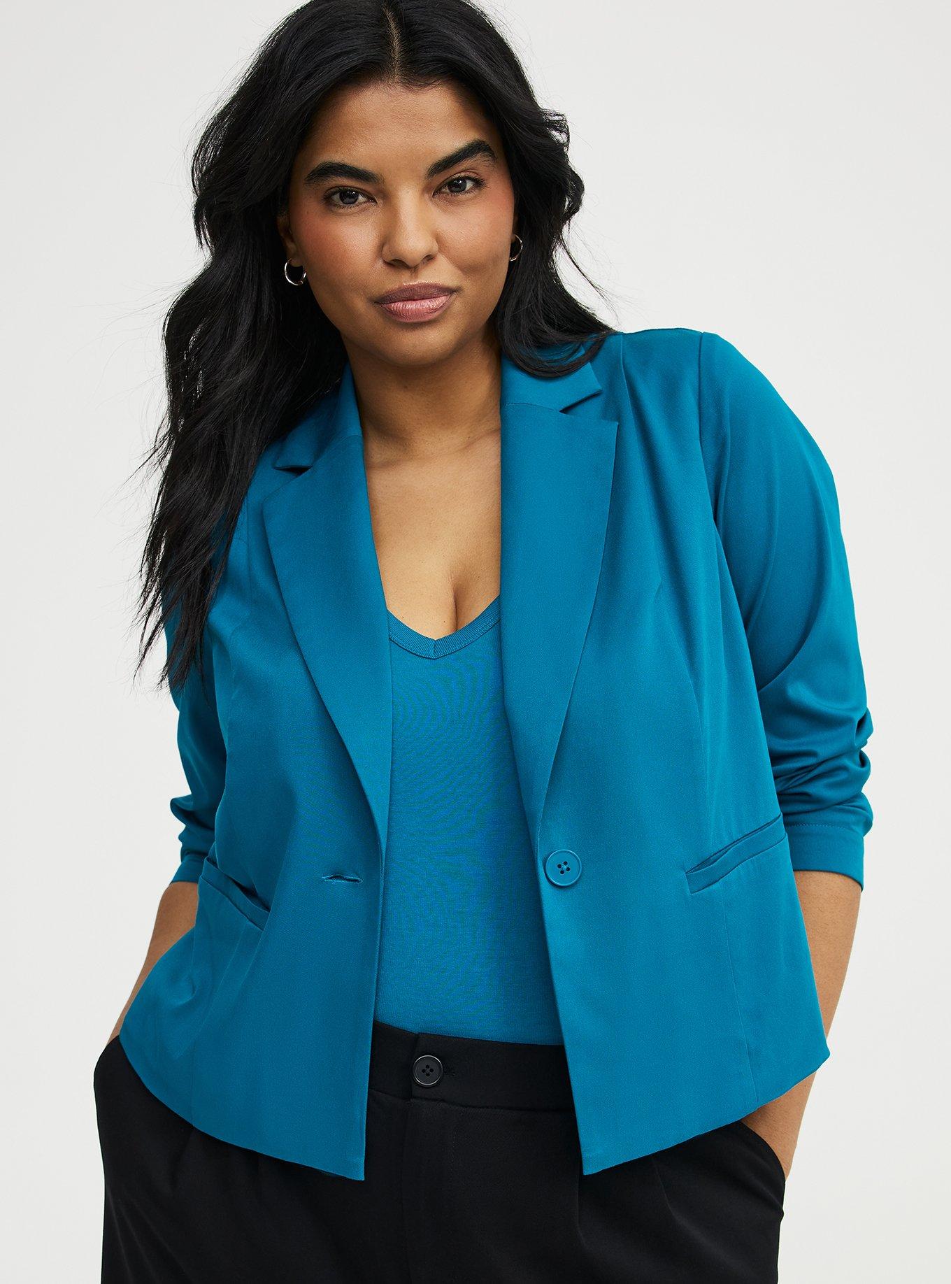 Plus Size Classic Challis Blazer, OCEAN DEPTHS, hi-res