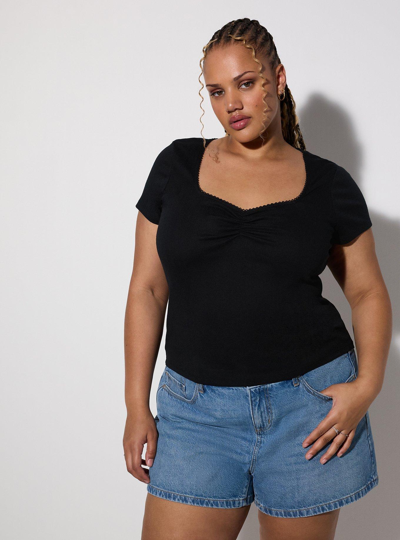 LoveSick Ruched Front Pointelle Top, DEEP BLACK, hi-res