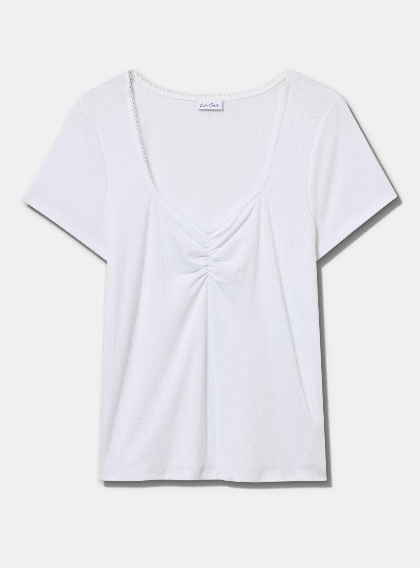 LoveSick Ruched Front Pointelle Top, BRIGHT WHITE, flat