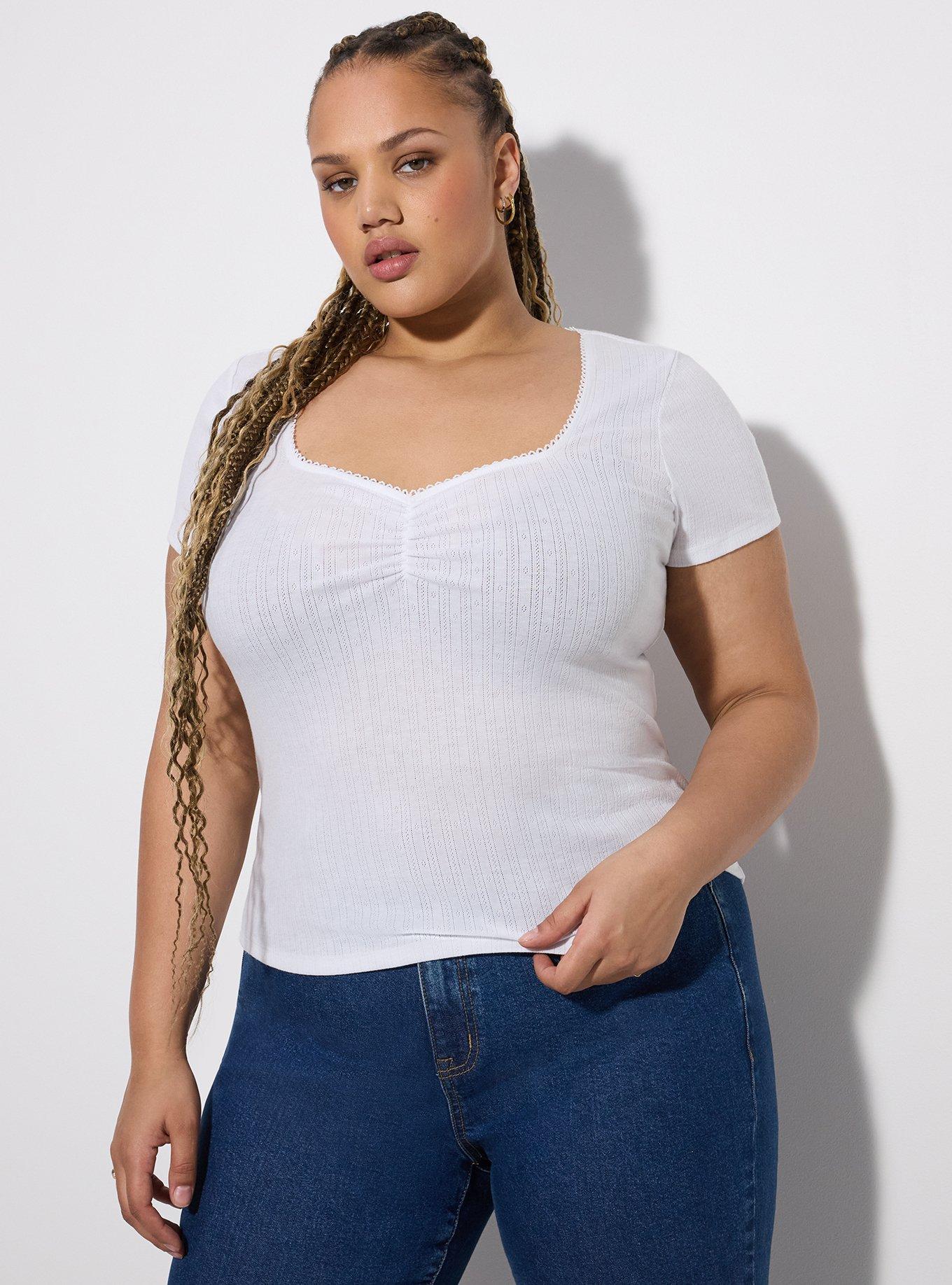 LoveSick Ruched Front Pointelle Top, BRIGHT WHITE, hi-res