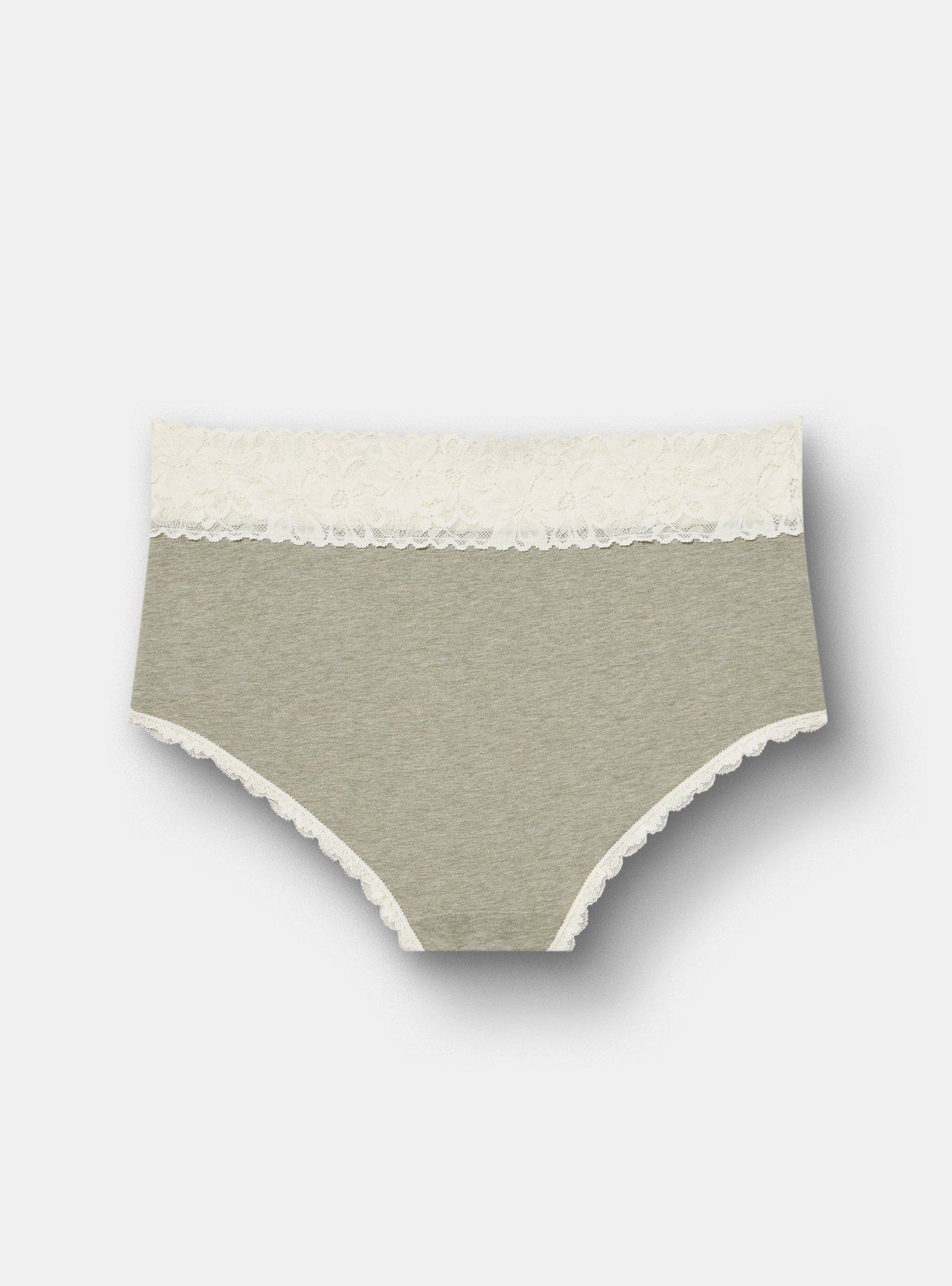 Cotton Mid-Rise Lace Trim Brief Panty, AGAVE GREEN HEATHER, alternate