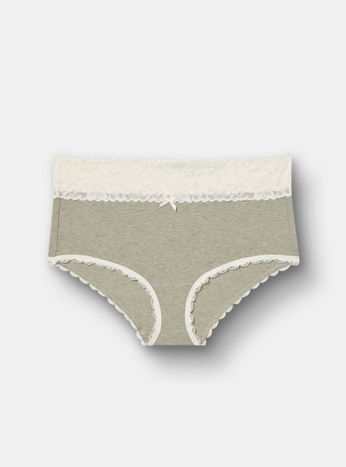 Cotton Mid-Rise Lace Trim Brief Panty, AGAVE GREEN HEATHER, hi-res