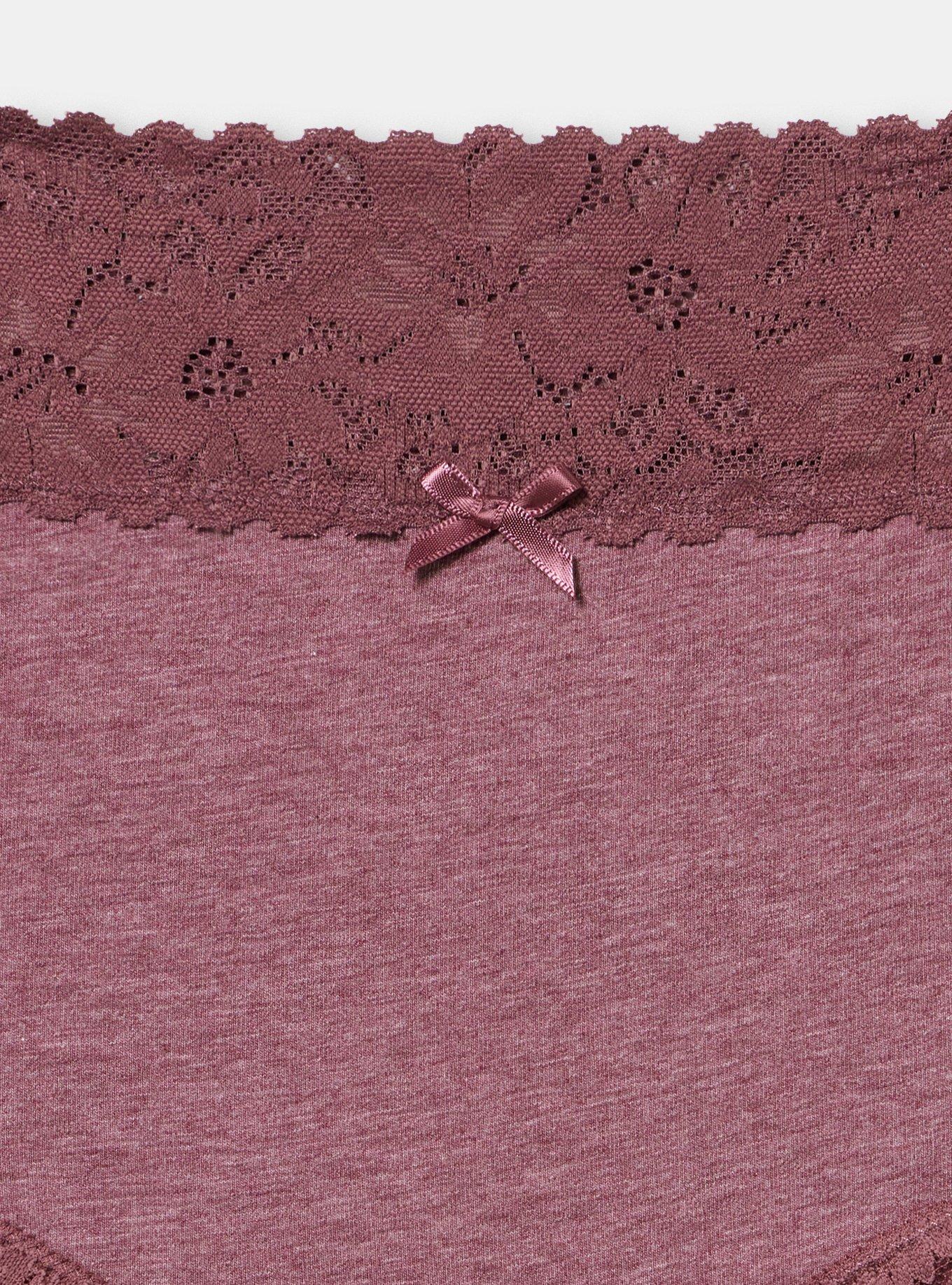 Cotton Mid-Rise Lace Trim Brief Panty, PLUM WINE HEATHER, alternate