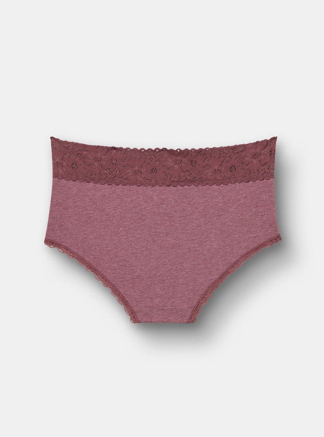 Cotton Mid-Rise Lace Trim Brief Panty, PLUM WINE HEATHER, alternate