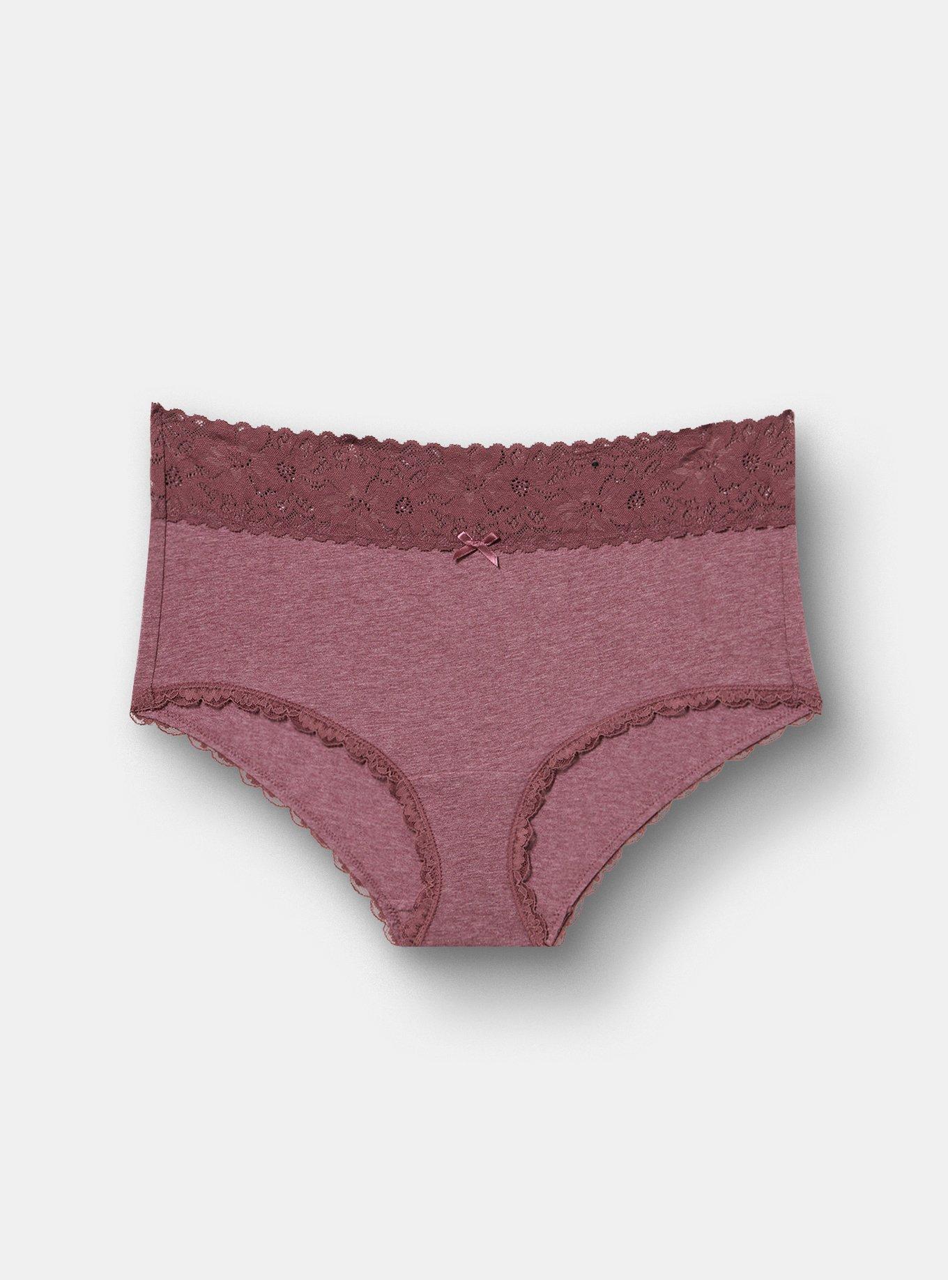 Cotton Mid-Rise Lace Trim Brief Panty, PLUM WINE HEATHER, hi-res