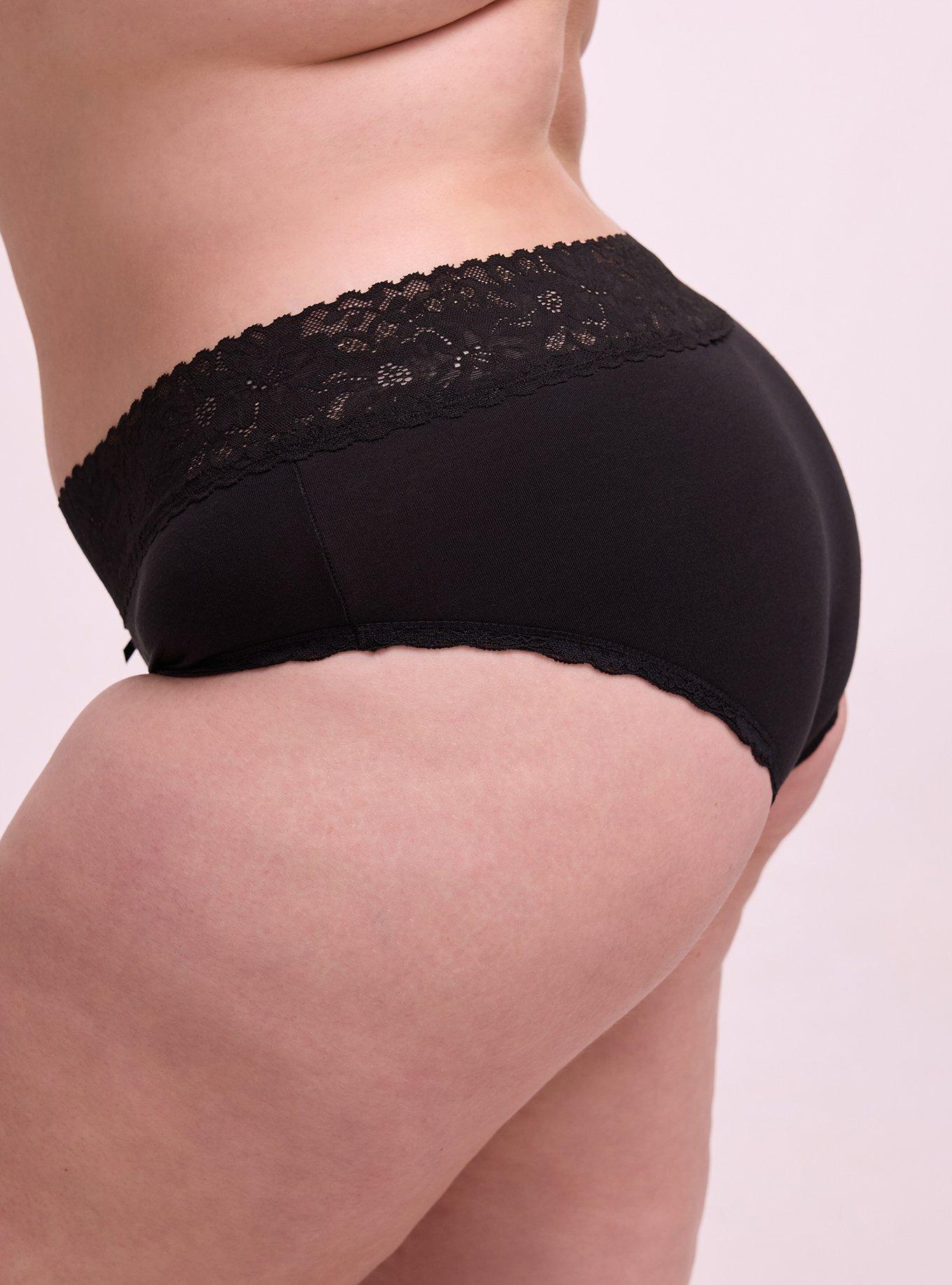 Cotton Mid-Rise Lace Trim Hipster Panty, RICH BLACK, alternate