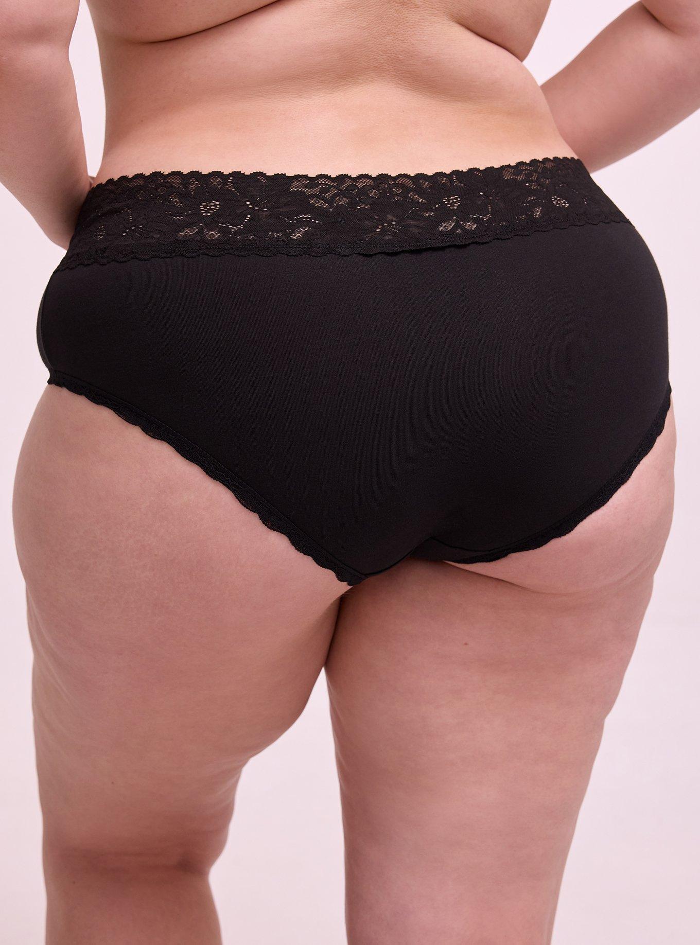 Cotton Mid-Rise Lace Trim Hipster Panty, RICH BLACK, alternate
