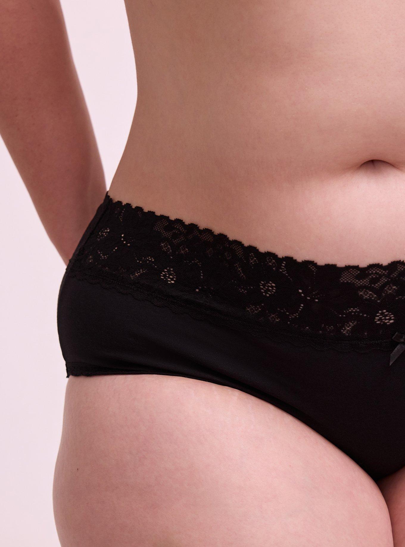 Cotton Mid-Rise Lace Trim Hipster Panty, RICH BLACK, alternate