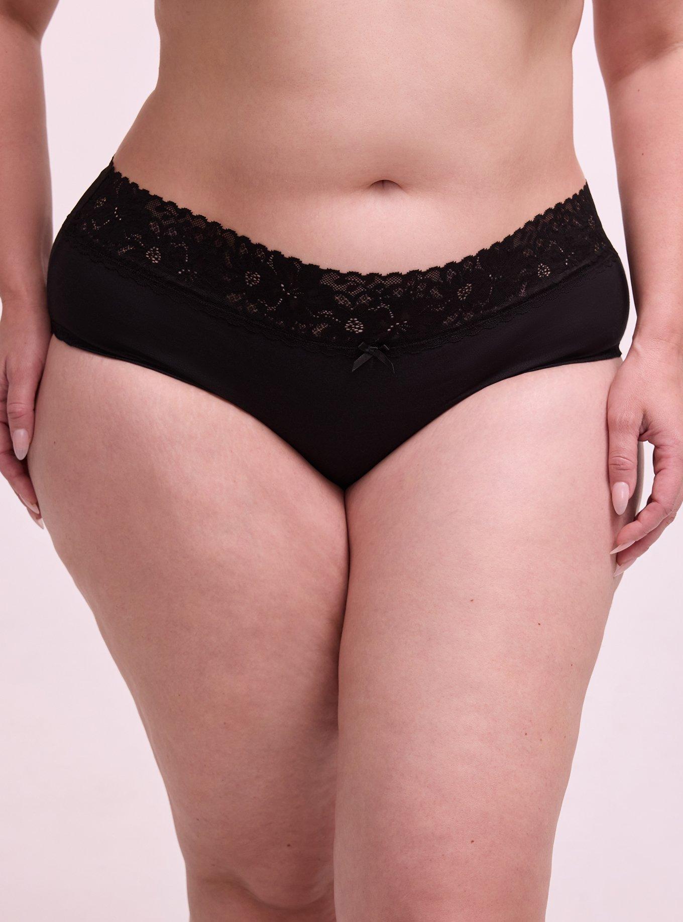 Cotton Mid-Rise Lace Trim Hipster Panty, RICH BLACK, hi-res