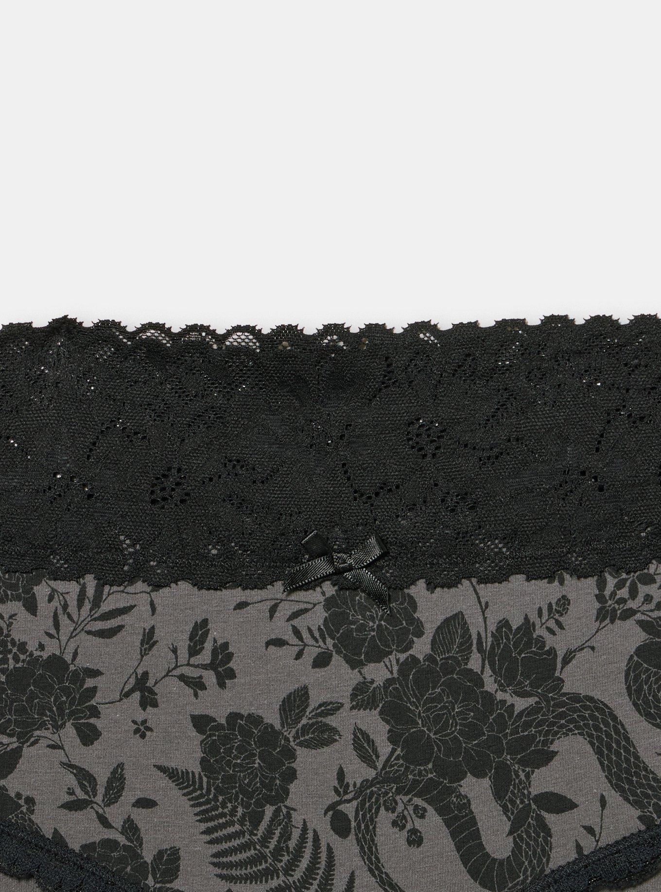 Cotton Mid-Rise Lace Trim Hipster Panty, SNAKE FLORAL GREY, alternate