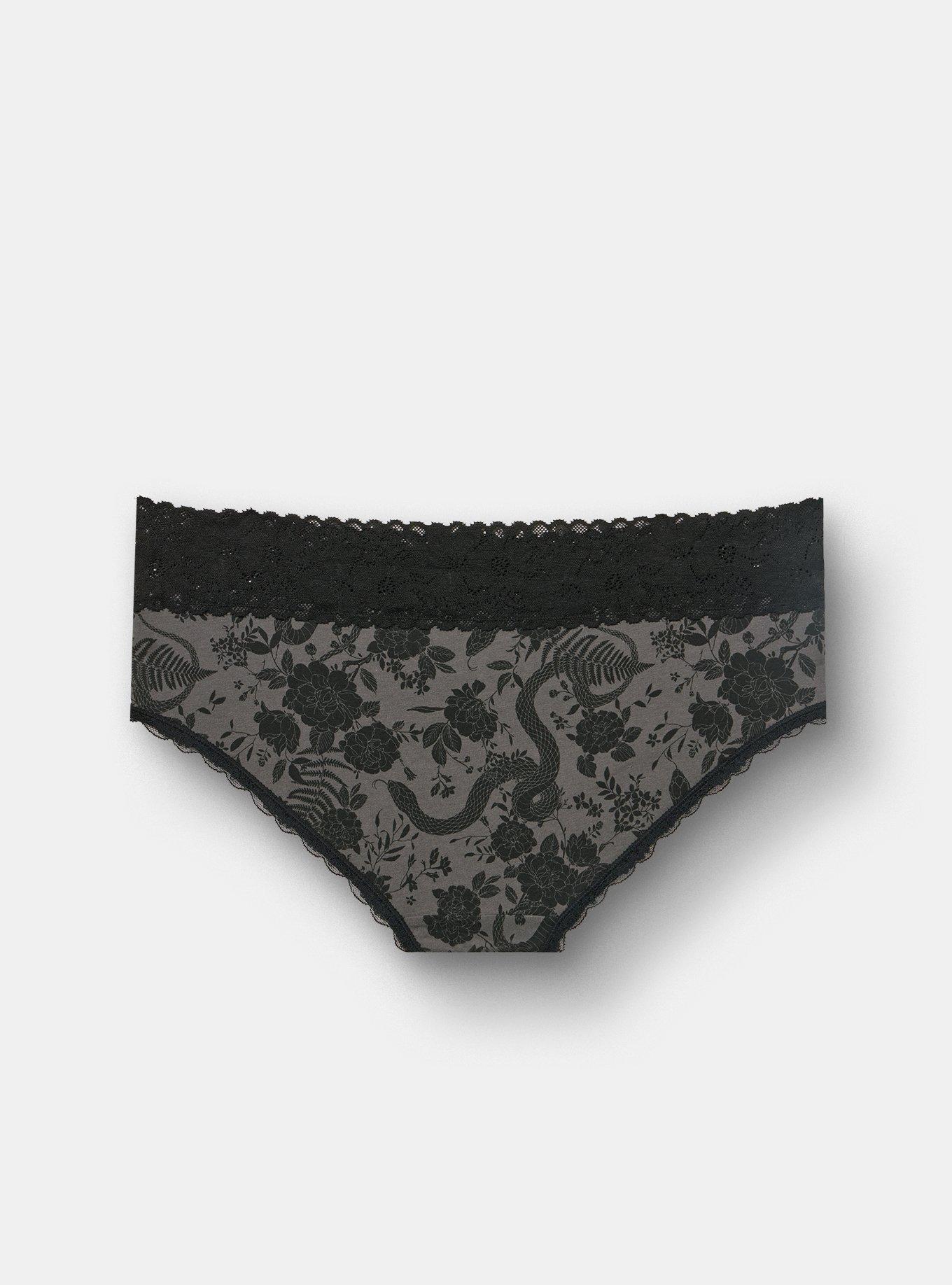Cotton Mid-Rise Lace Trim Hipster Panty, SNAKE FLORAL GREY, alternate