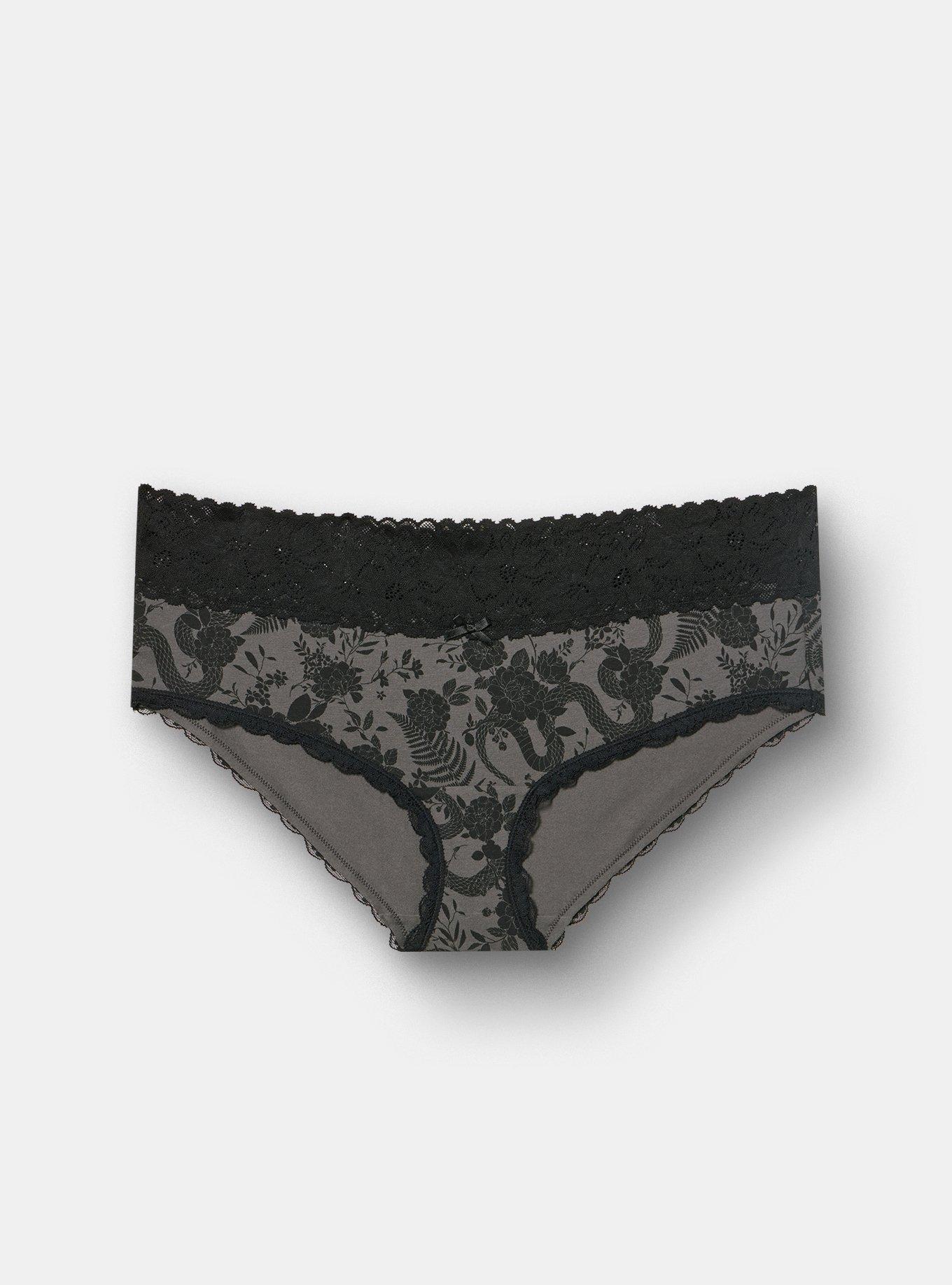 Cotton Mid-Rise Lace Trim Hipster Panty, SNAKE FLORAL GREY, hi-res