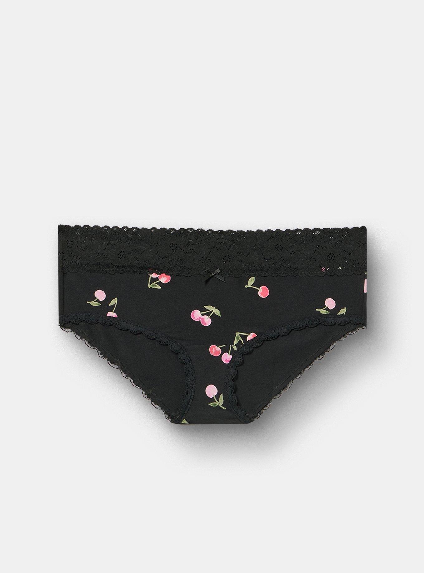 Cotton Mid-Rise Lace Trim Hipster Panty, CHERRY CHERRY LADY BLACK, hi-res