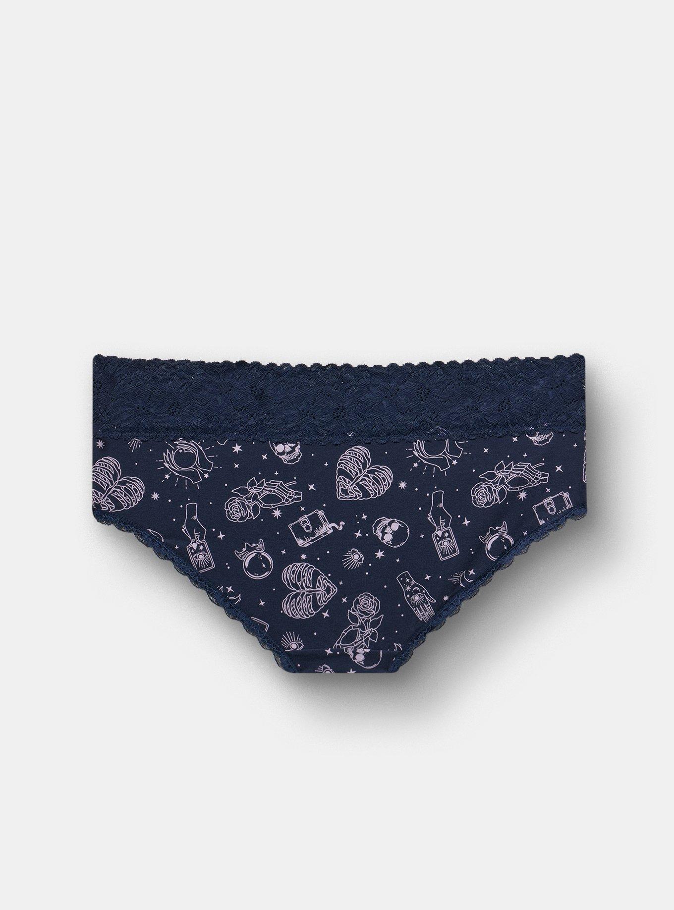 Plus Size Cotton Mid-Rise Lace Trim Hipster Panty, SEE IT NAVY, alternate