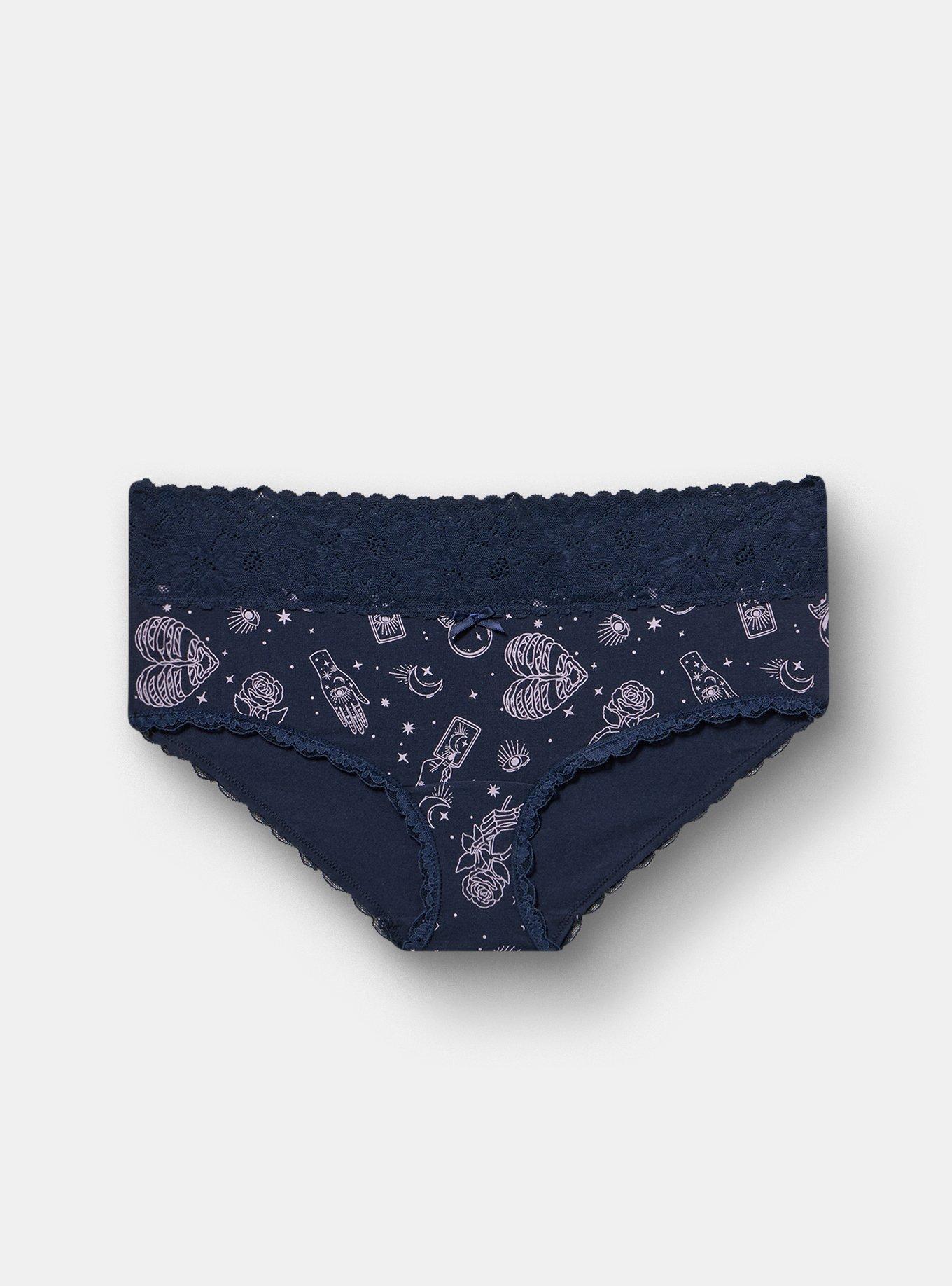 Plus Size Cotton Mid-Rise Lace Trim Hipster Panty, SEE IT NAVY, hi-res