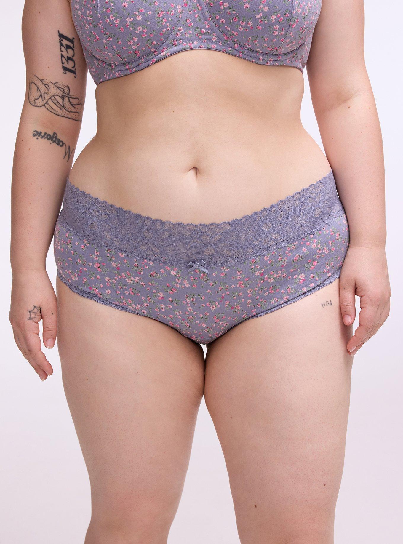 Cotton Mid-Rise Hipster Lace Trim Panty, BABY DITSY FLORAL PURPLE, alternate