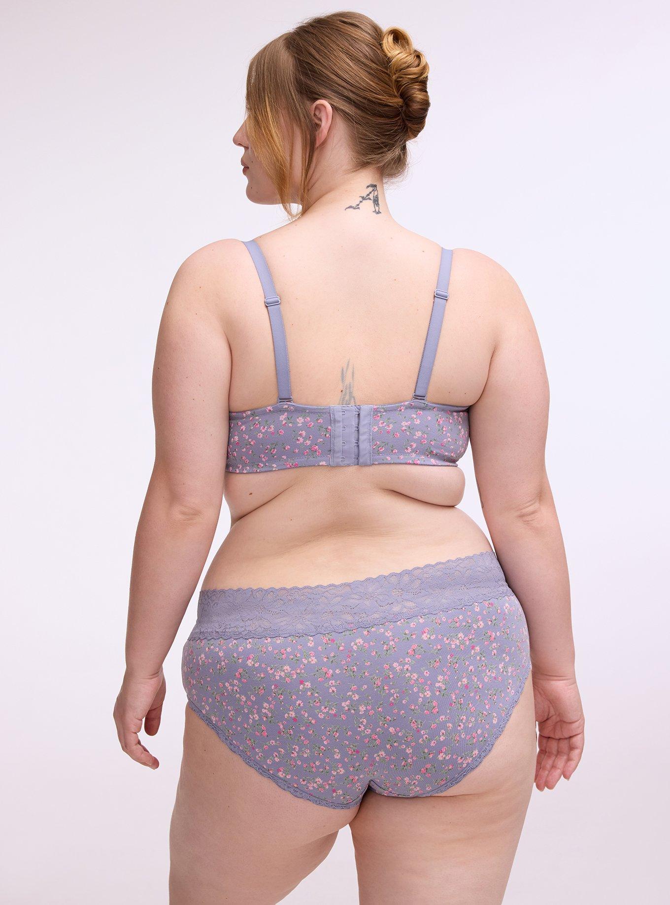 Cotton Mid-Rise Hipster Lace Trim Panty, BABY DITSY FLORAL PURPLE, alternate