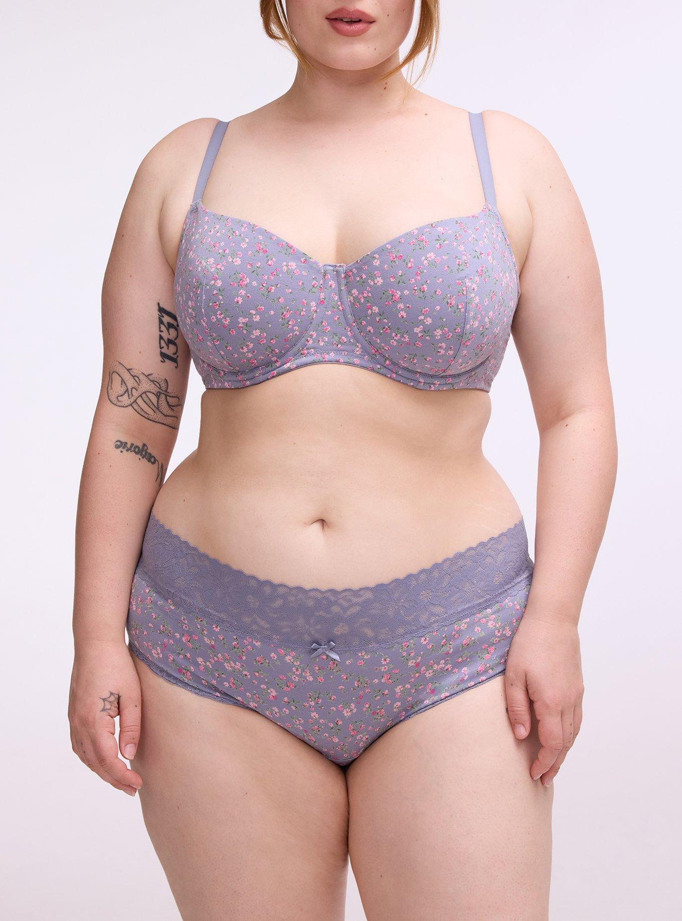 Cotton Mid-Rise Hipster Lace Trim Panty, BABY DITSY FLORAL PURPLE, alternate