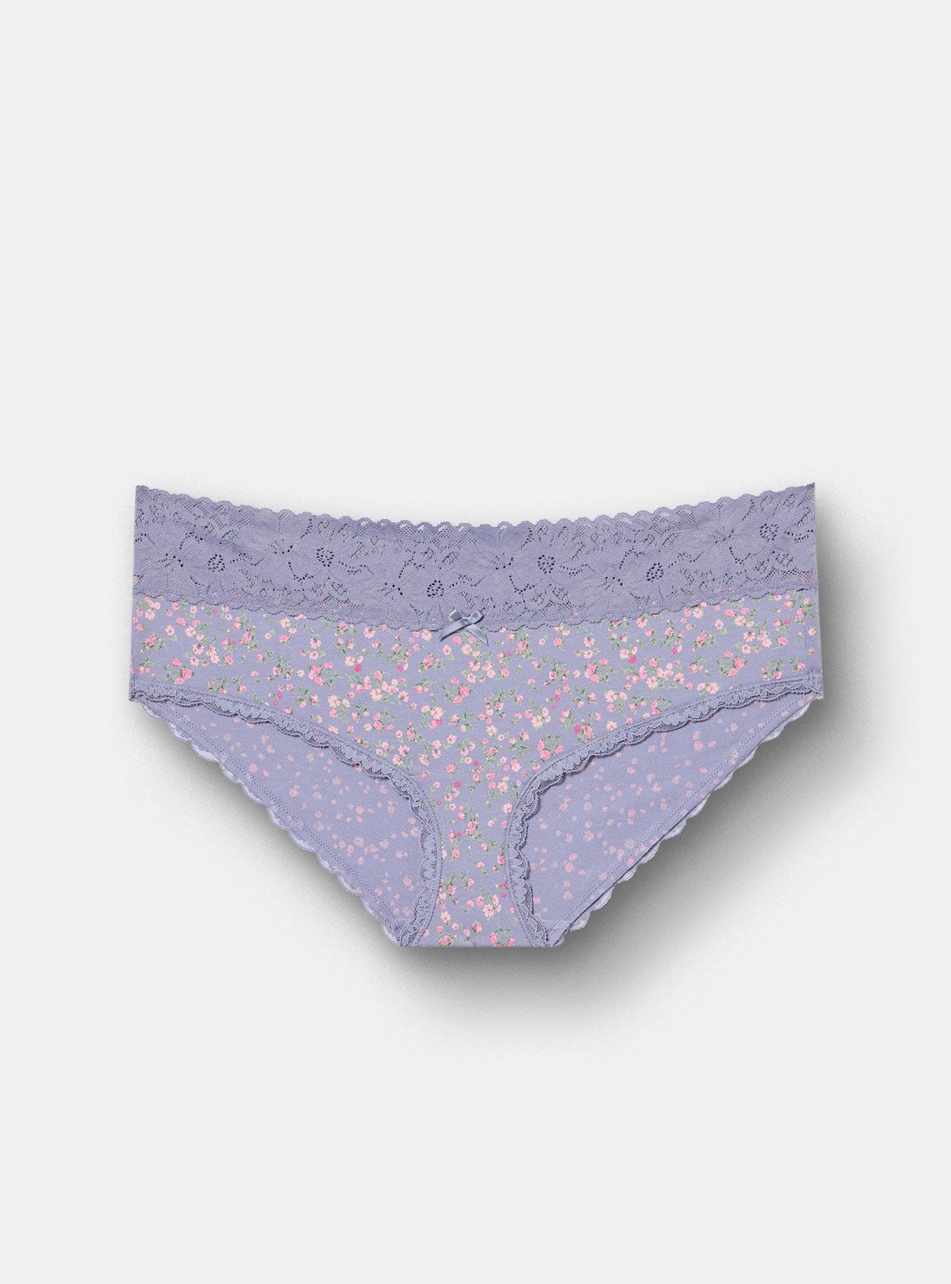 Cotton Mid-Rise Hipster Lace Trim Panty, BABY DITSY FLORAL PURPLE, hi-res