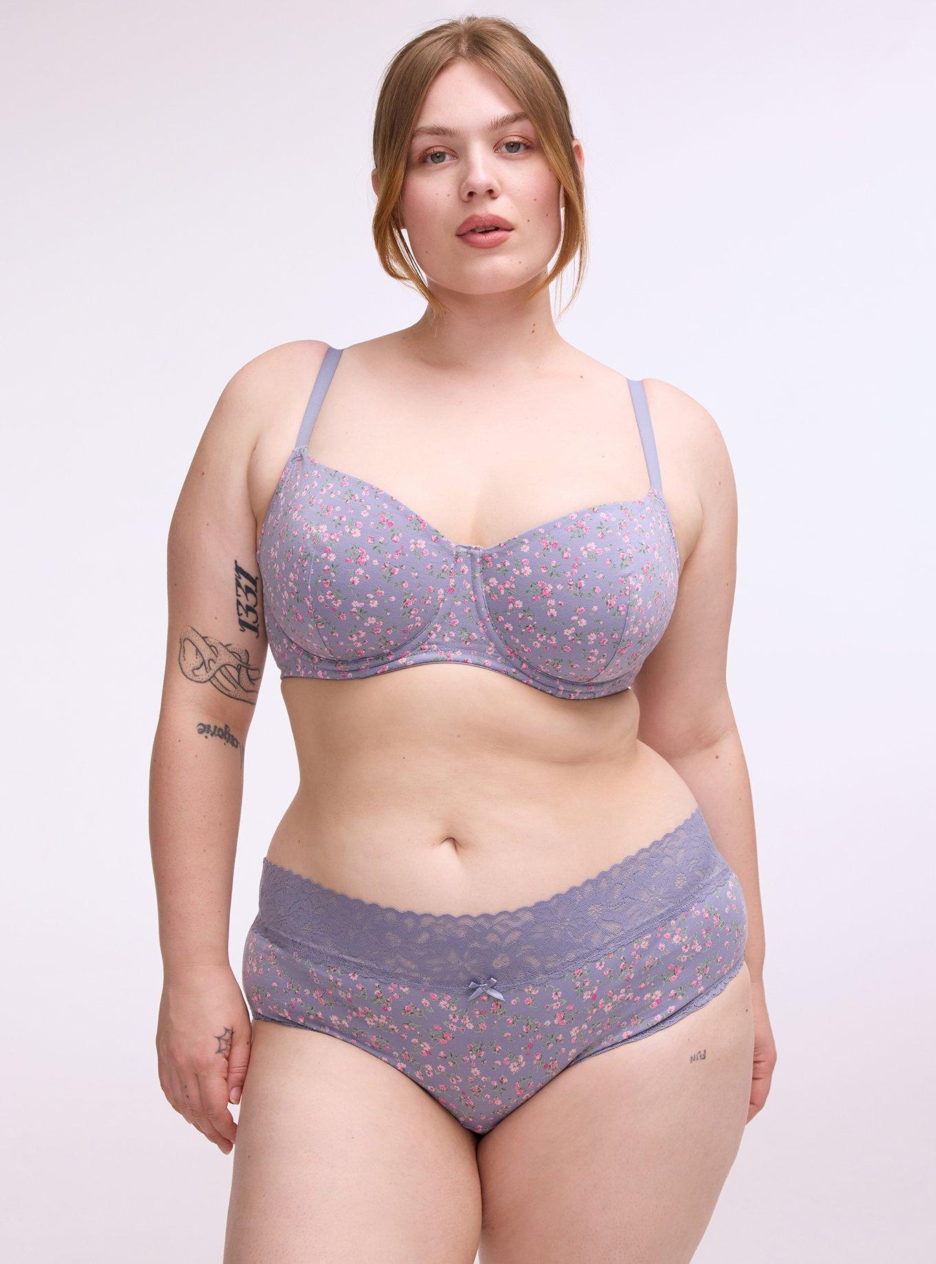 Cotton Mid-Rise Hipster Lace Trim Panty, BABY DITSY FLORAL PURPLE, hi-res