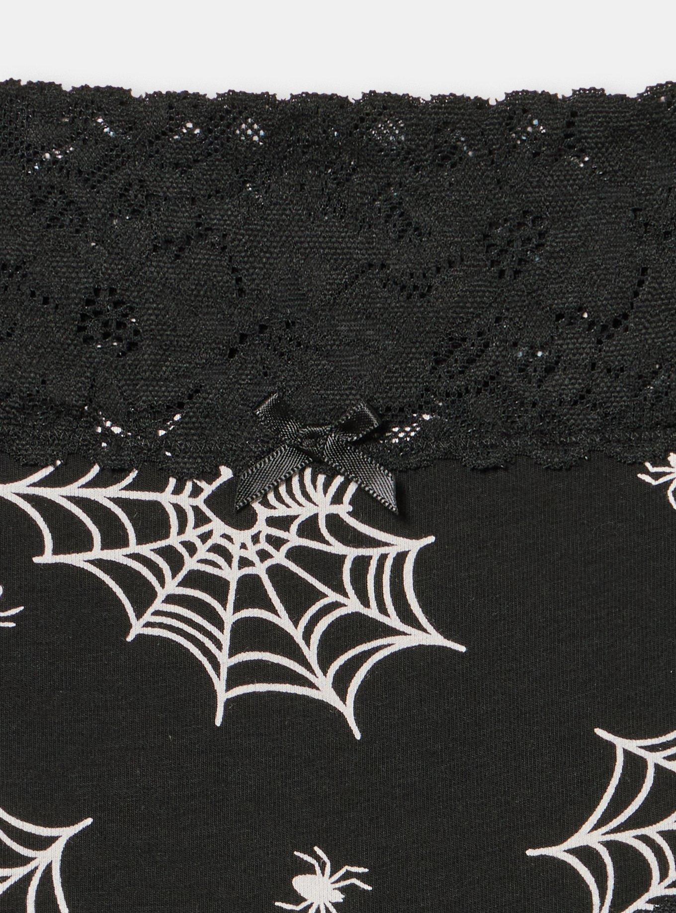 Cotton Mid-Rise Lace Trim Hipster Panty, LOVE WEBS BLACK, alternate