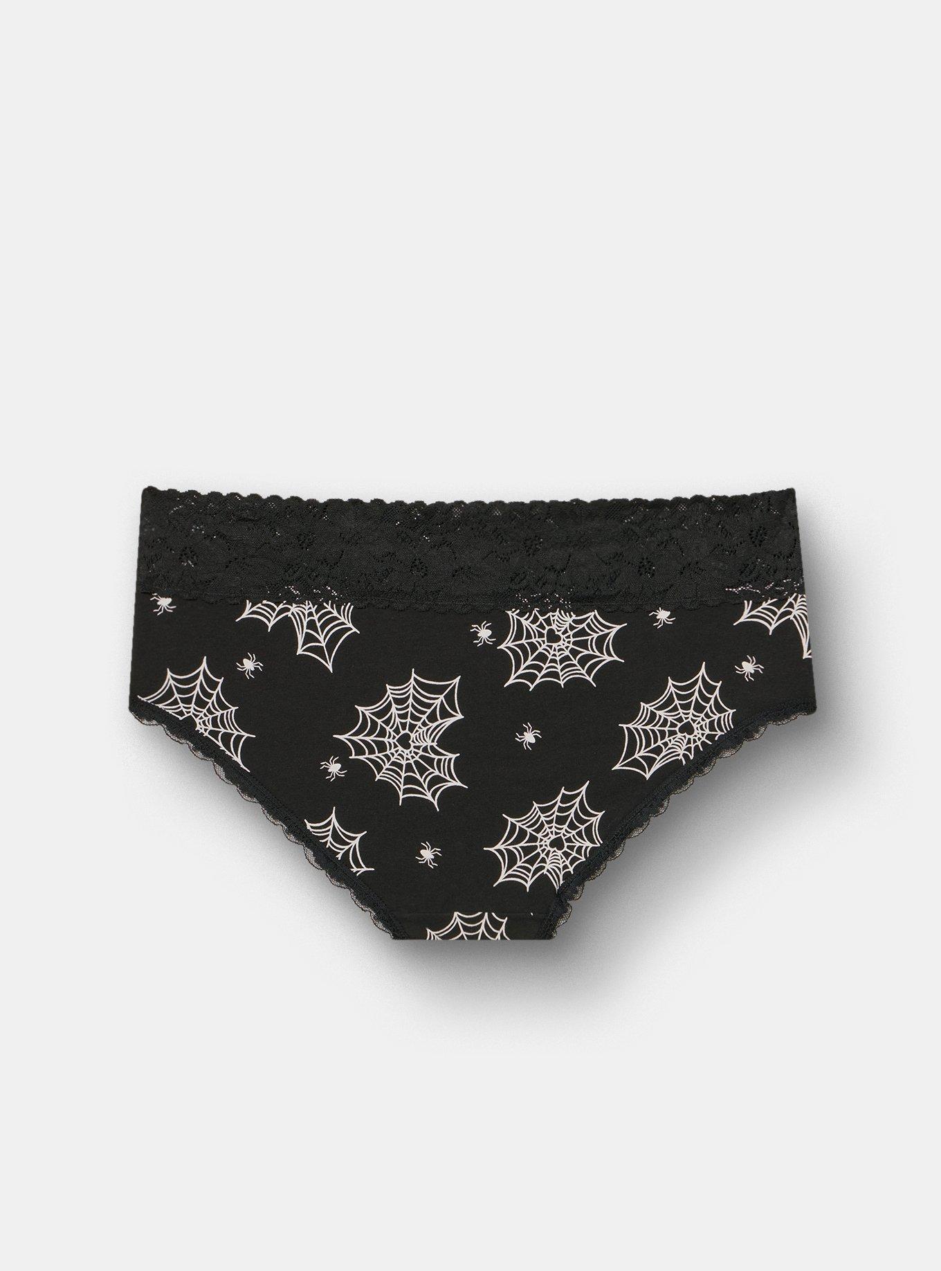 Cotton Mid-Rise Lace Trim Hipster Panty, LOVE WEBS BLACK, alternate