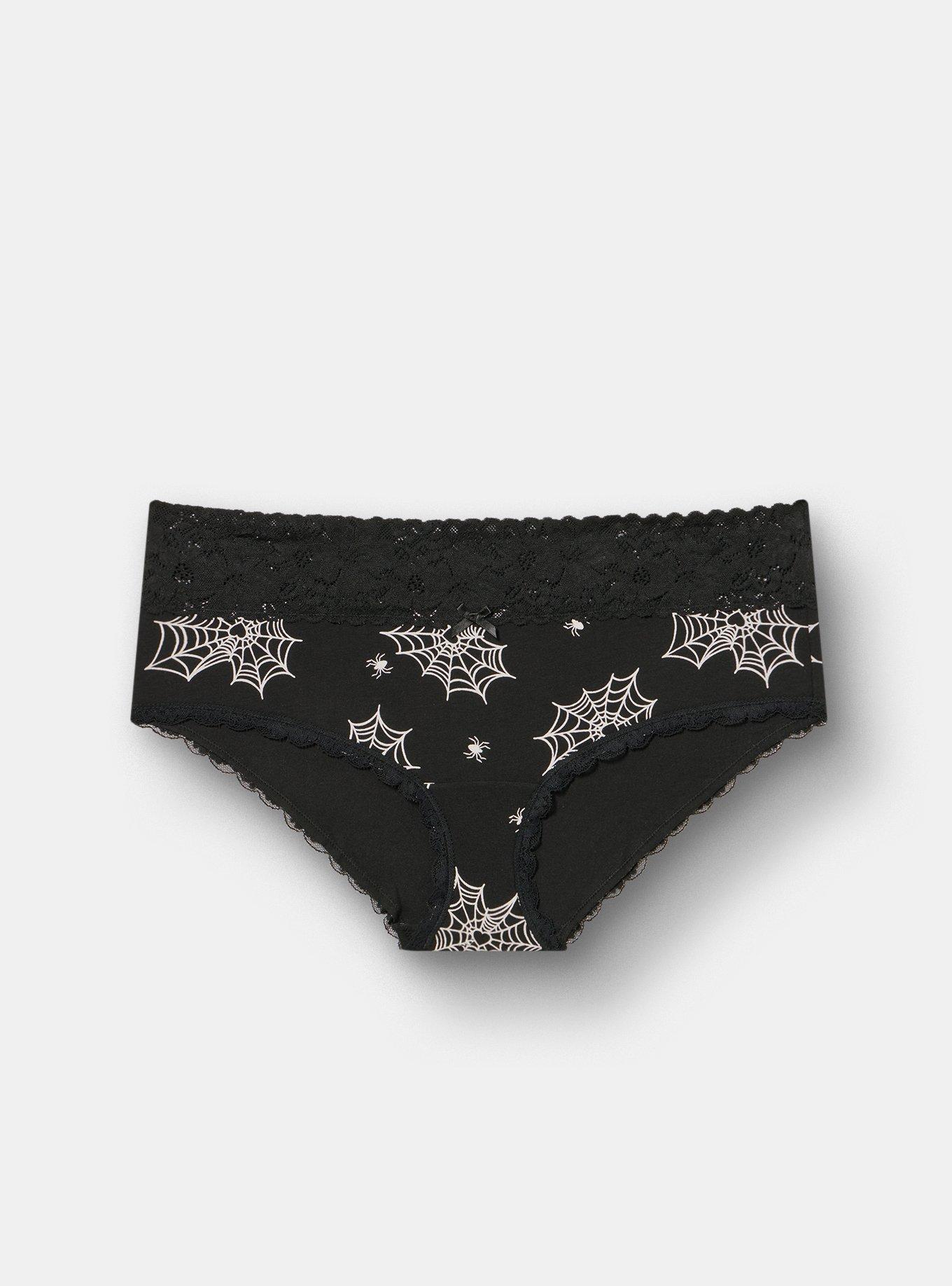 Cotton Mid-Rise Lace Trim Hipster Panty, LOVE WEBS BLACK, hi-res