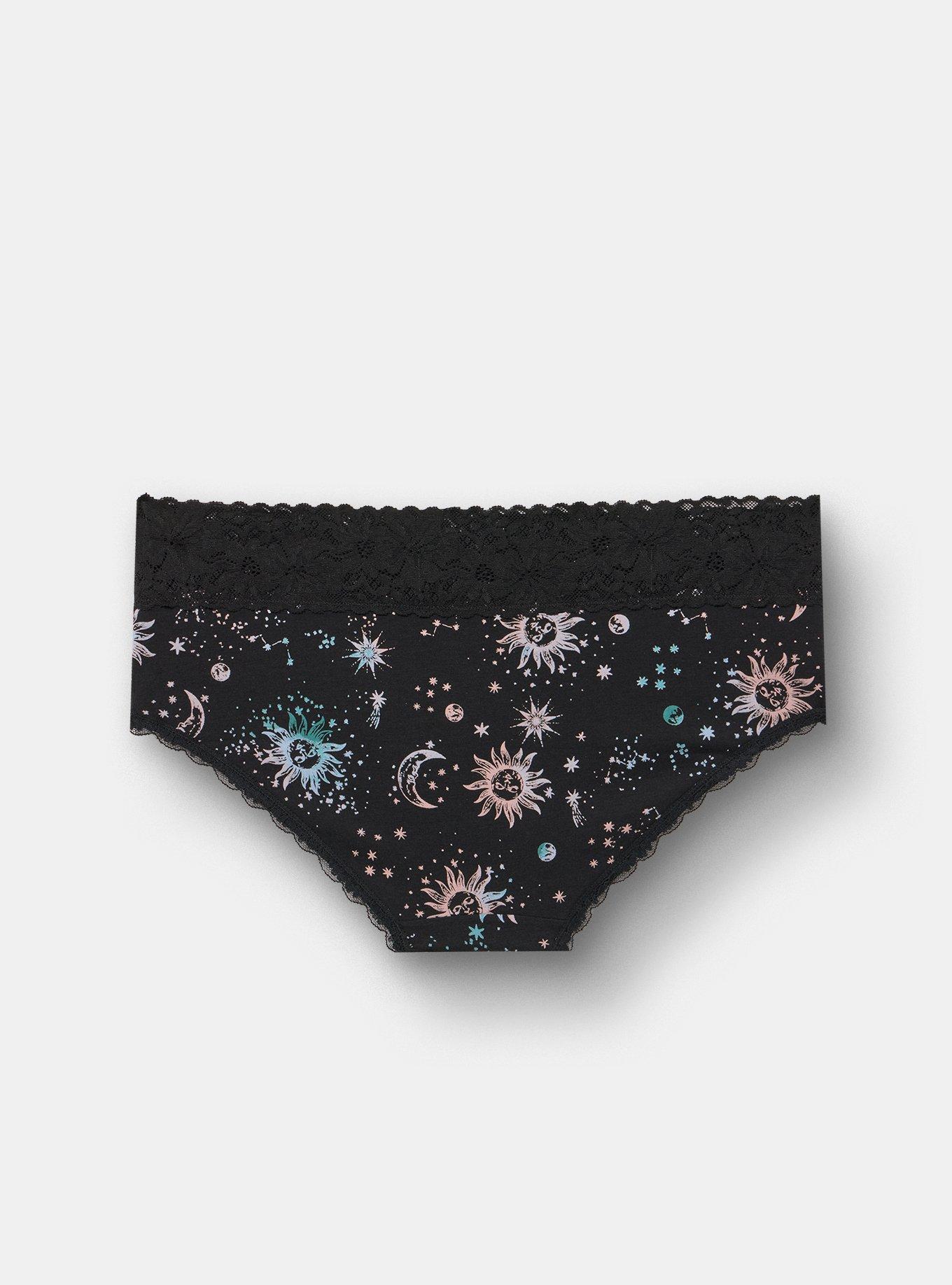 Cotton Mid-Rise Lace Trim Hipster Panty, CELESTIAL SKY BLACK, alternate