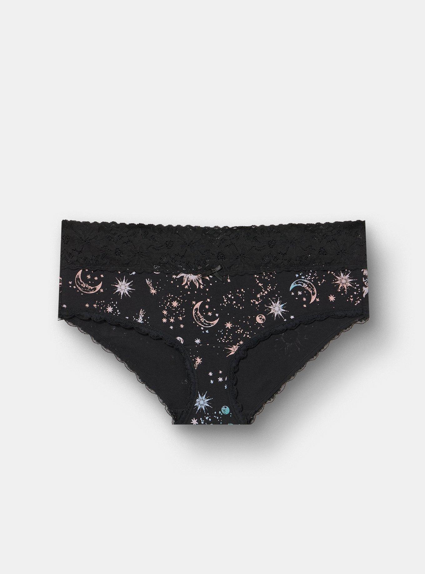 Cotton Mid-Rise Lace Trim Hipster Panty, CELESTIAL SKY BLACK, hi-res