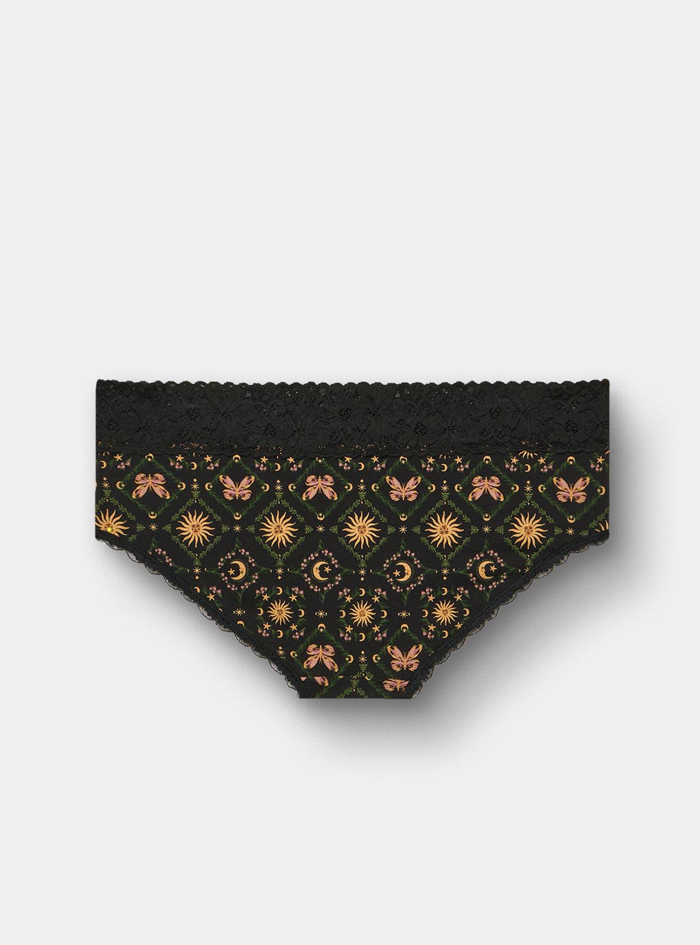 Cotton Mid-Rise Hipster Lace Trim Panty, STELLA CELESTIAL BLACK, alternate