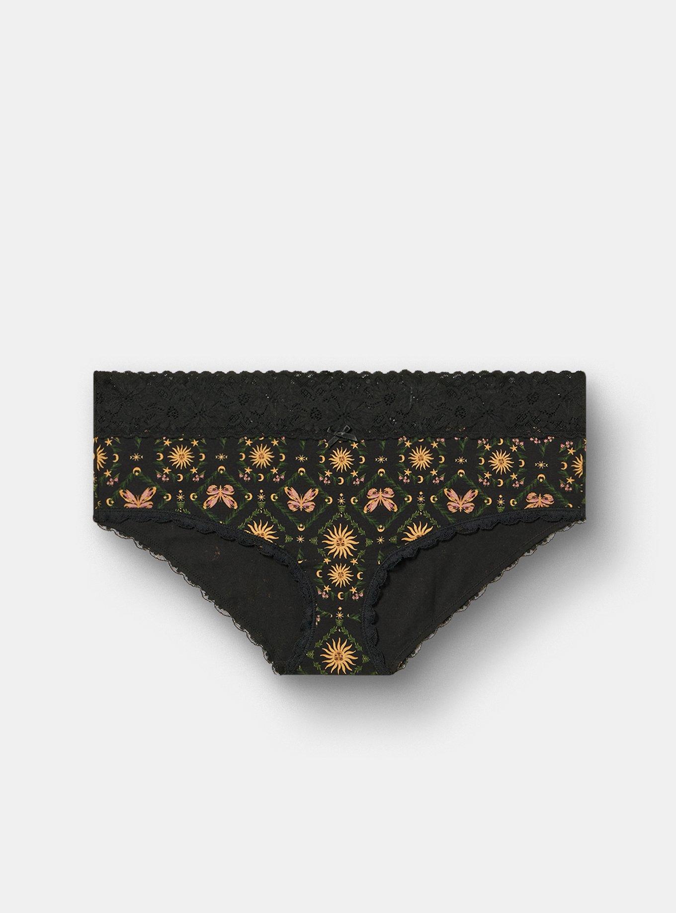 Cotton Mid-Rise Hipster Lace Trim Panty, STELLA CELESTIAL BLACK, hi-res