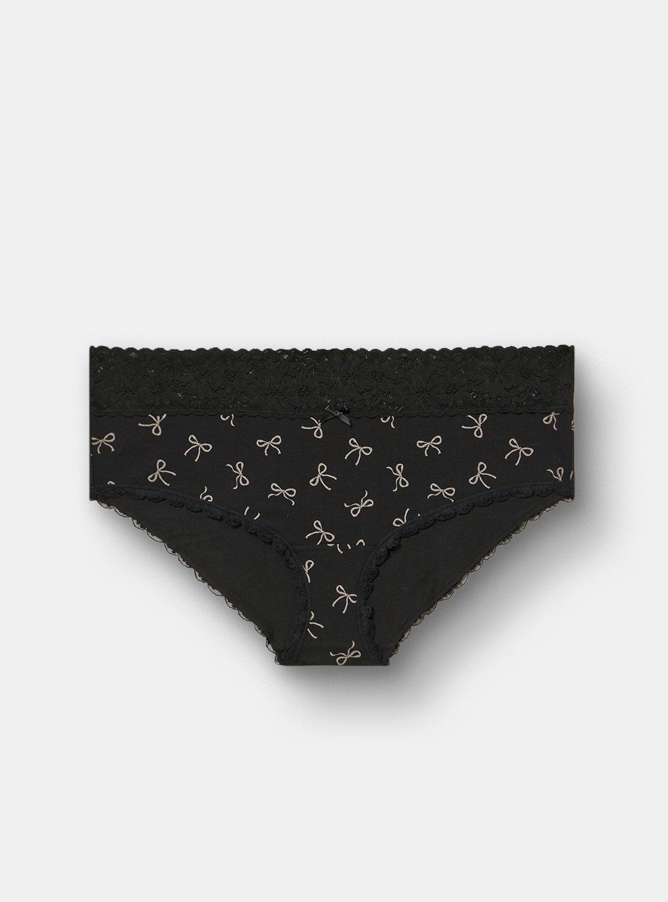 Cotton Mid-Rise Hipster Lace Trim Panty, BRINN BOWS SILVER FILIGREE, hi-res
