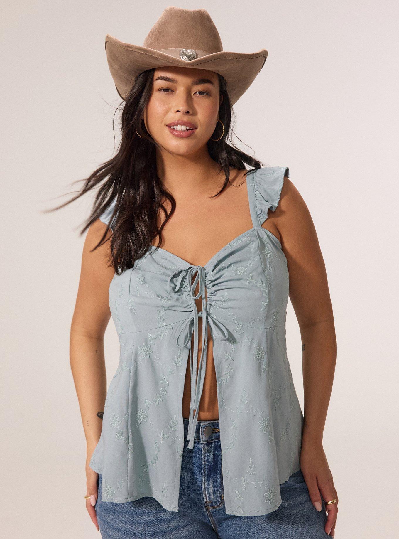 Festi Tie-Front Flutter Sleeve Tank, ARONA, alternate