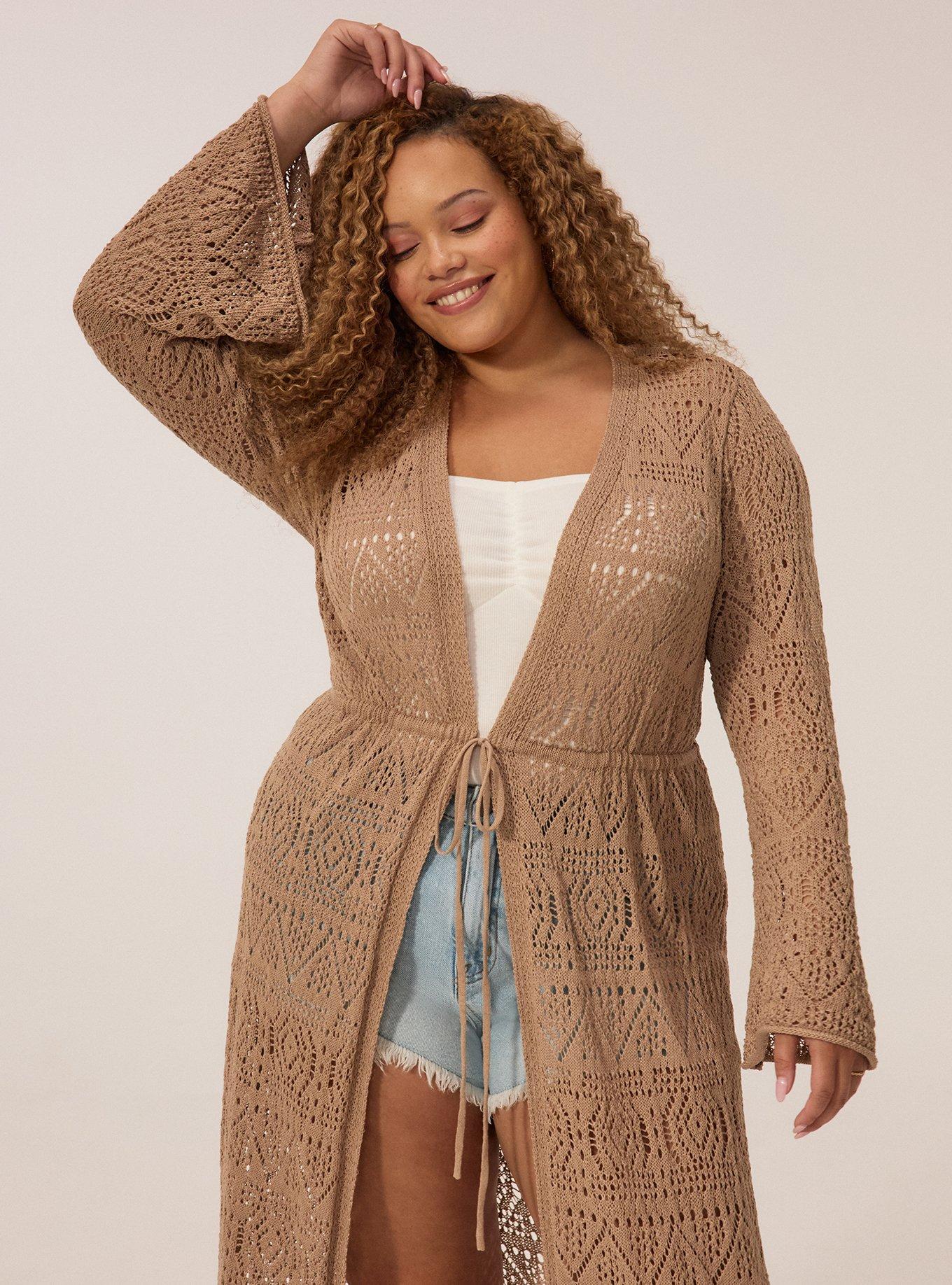 Plus Size Festi Tie Front Bell Sleeve Duster, NATURAL, alternate