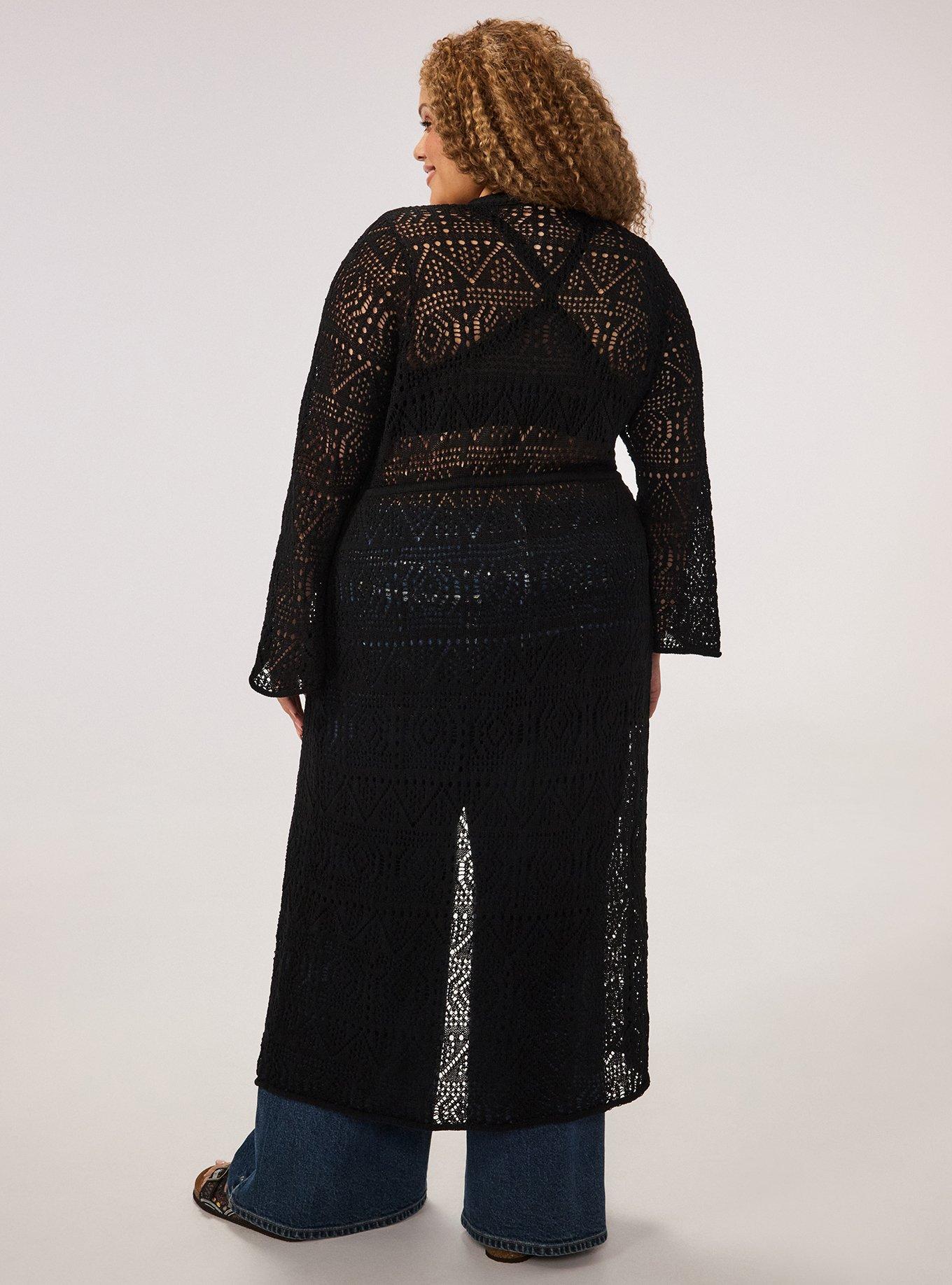 Festi Tie Front Bell Sleeve Duster, DEEP BLACK, alternate