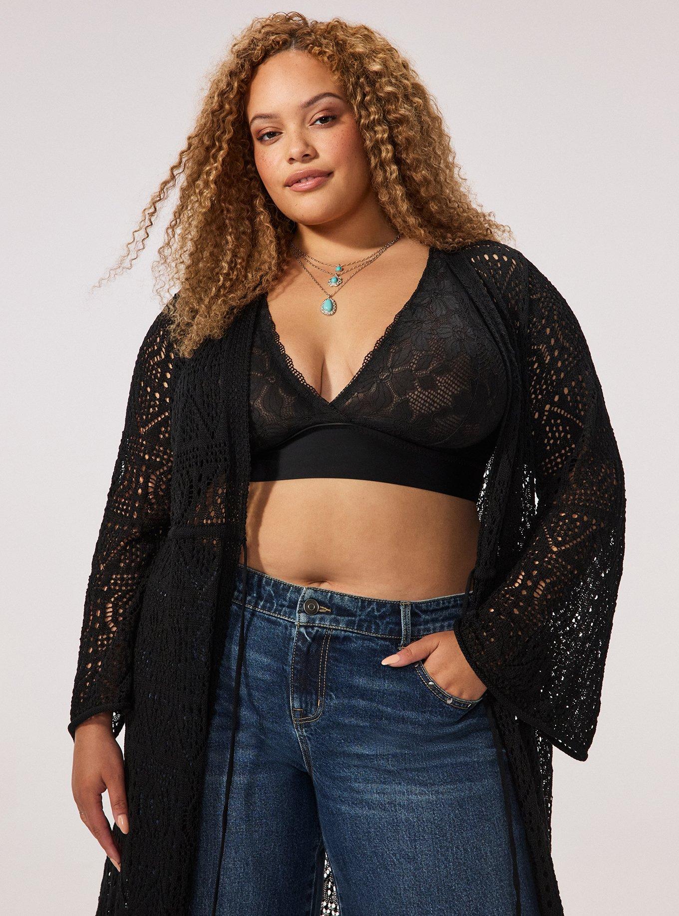 Festi Tie Front Bell Sleeve Duster, DEEP BLACK, alternate