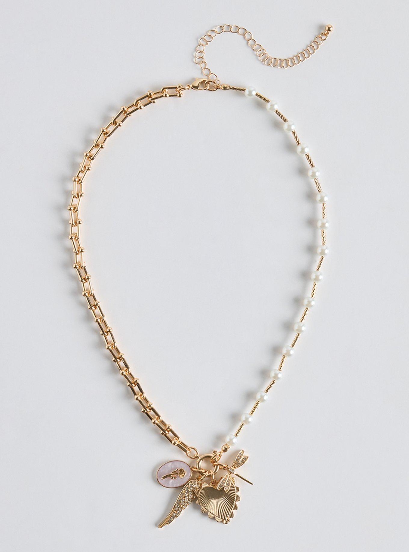 Pearl Link Charm Necklace, , hi-res