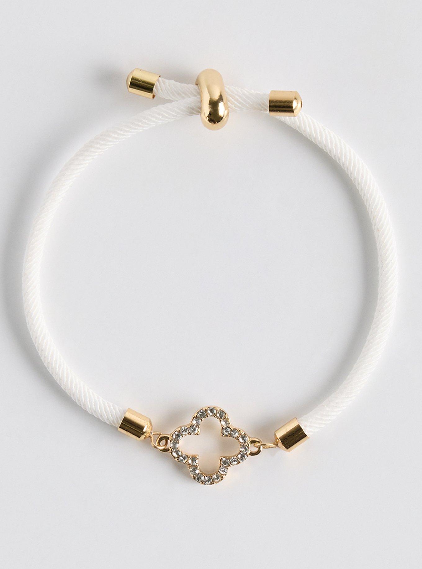 Clover Cord Bracelet, WHITE, hi-res