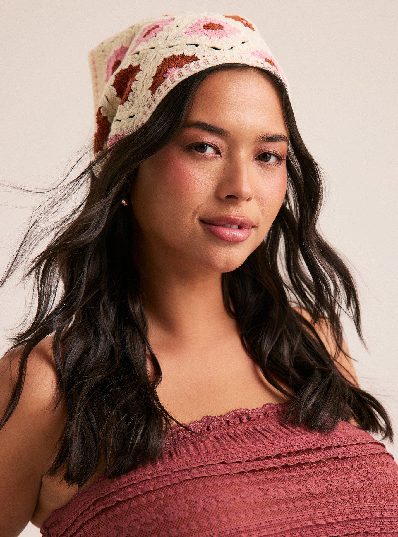 Floral Crochet Headscarf, , alternate