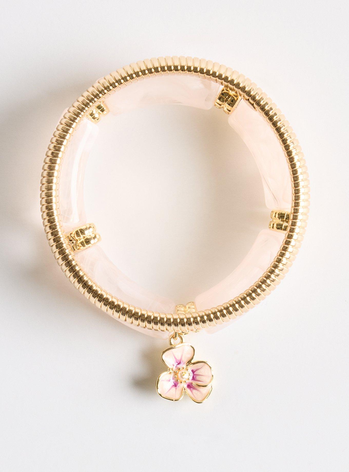 Beaded Texture Stretch Bracelet Set, PINK, hi-res