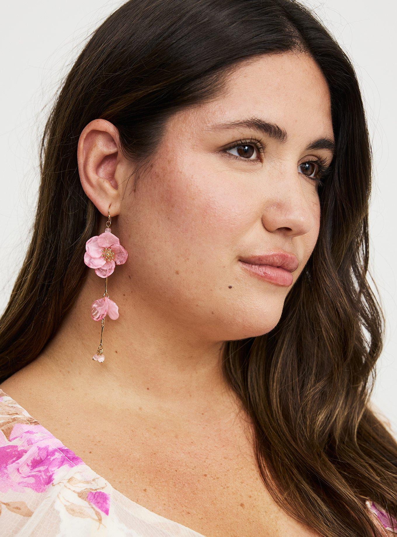 Floral Linear Statement Earring, PINK, alternate