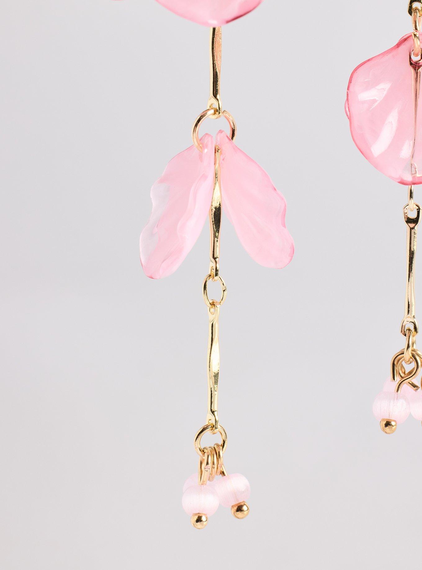 Floral Linear Statement Earring, PINK, alternate